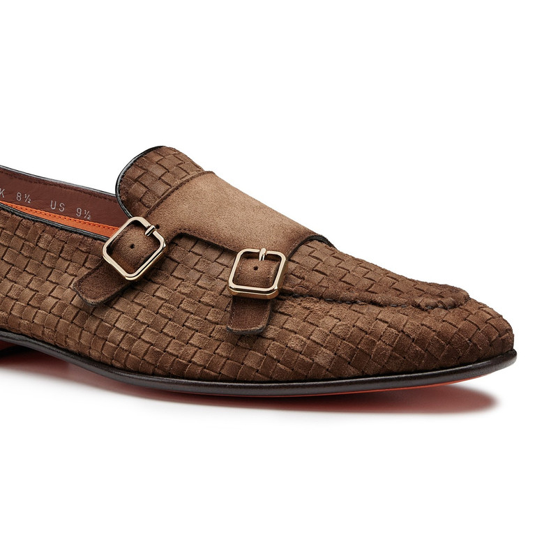 Men's blue woven suede double-buckle loafer 6