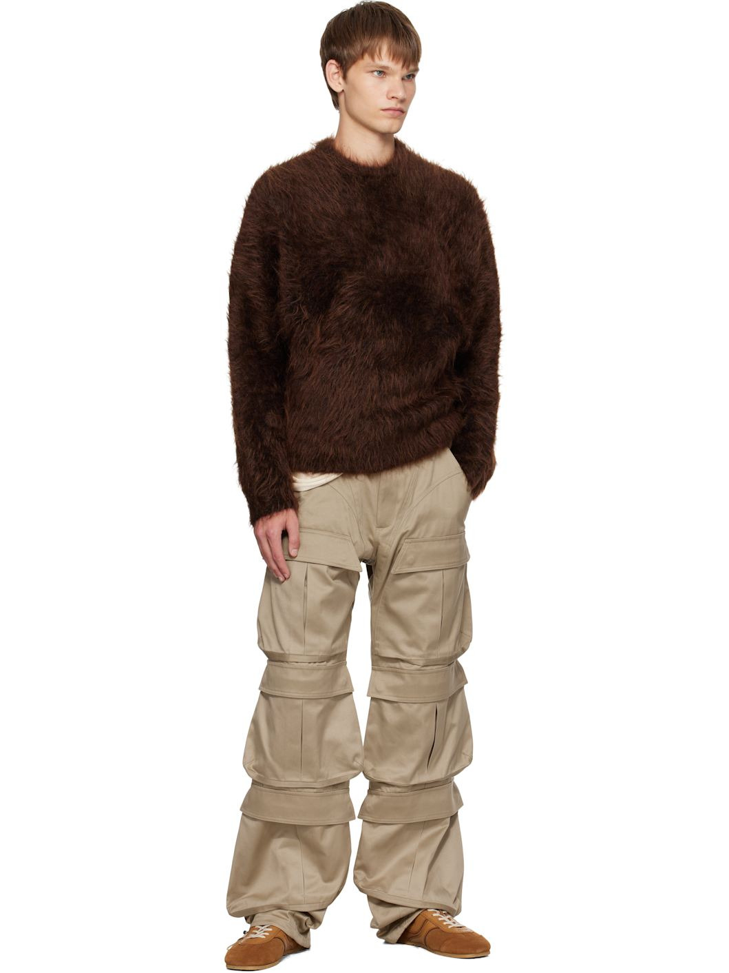 Beige Cinch Strap Cargo Pants - 4