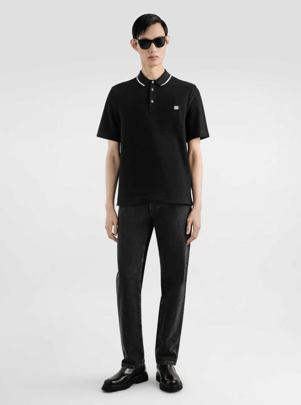 Dolce & Gabbana Men Black Polo Shirt With Contrasting Classic Collar And Logo Embroidery On The Fron - 4