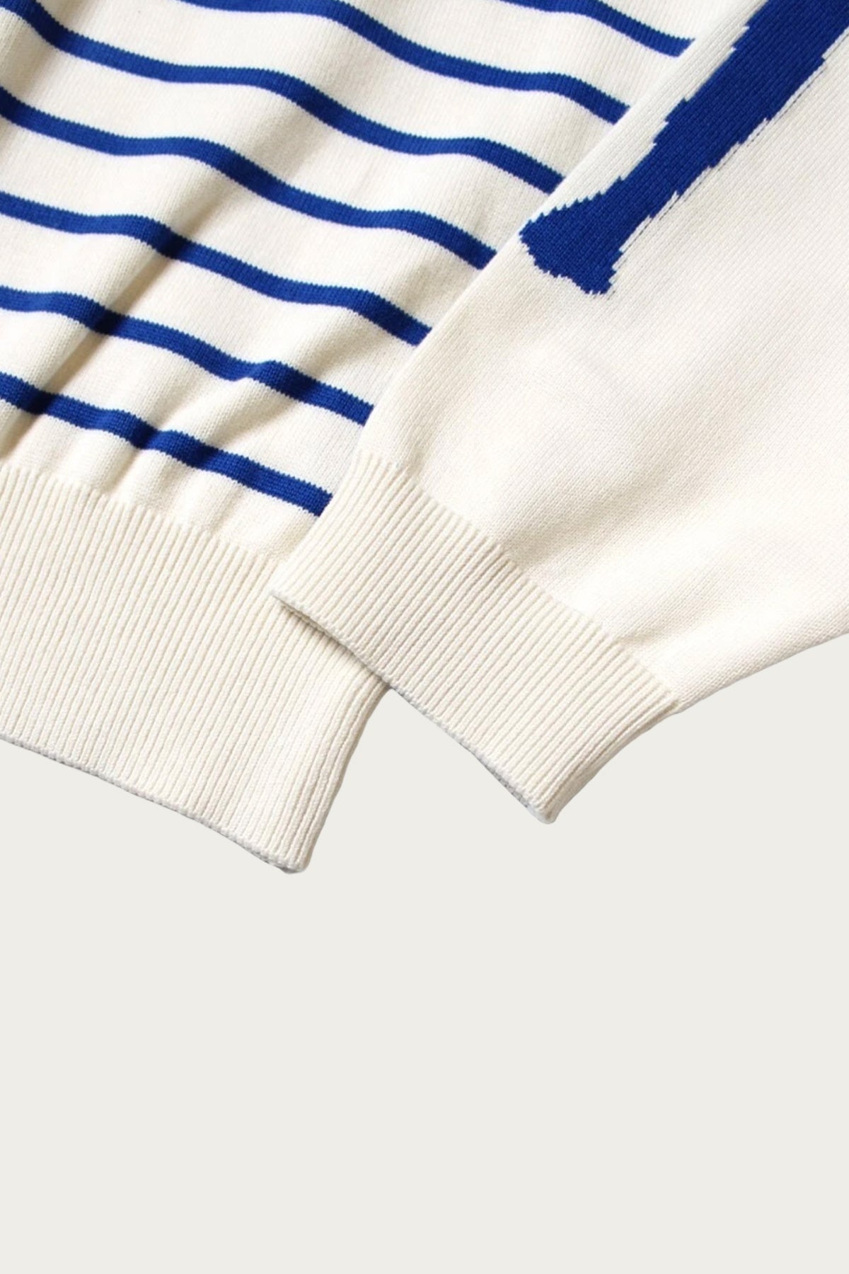 12G Panel Stripe Knit Boat-Neck Sweater (BONE Sleeve) - Navy Blue - 4