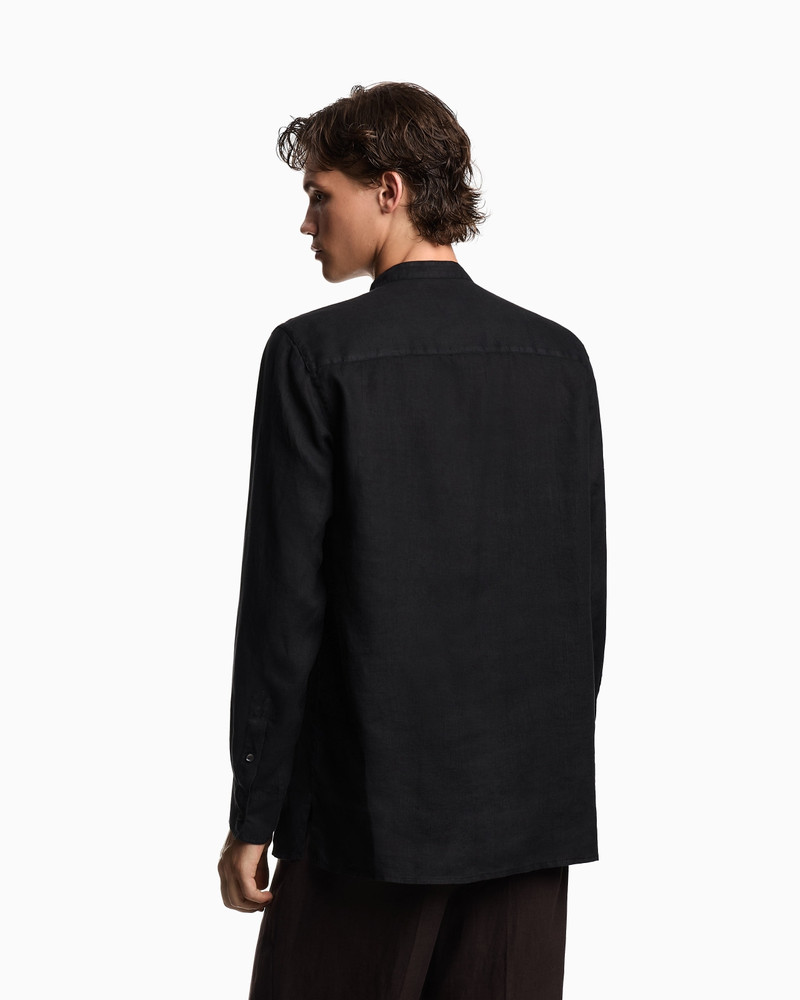 GARMENT-DYED LINEN SHIRT WITH GURU COLLAR AND PLEATED DETAIL 3
