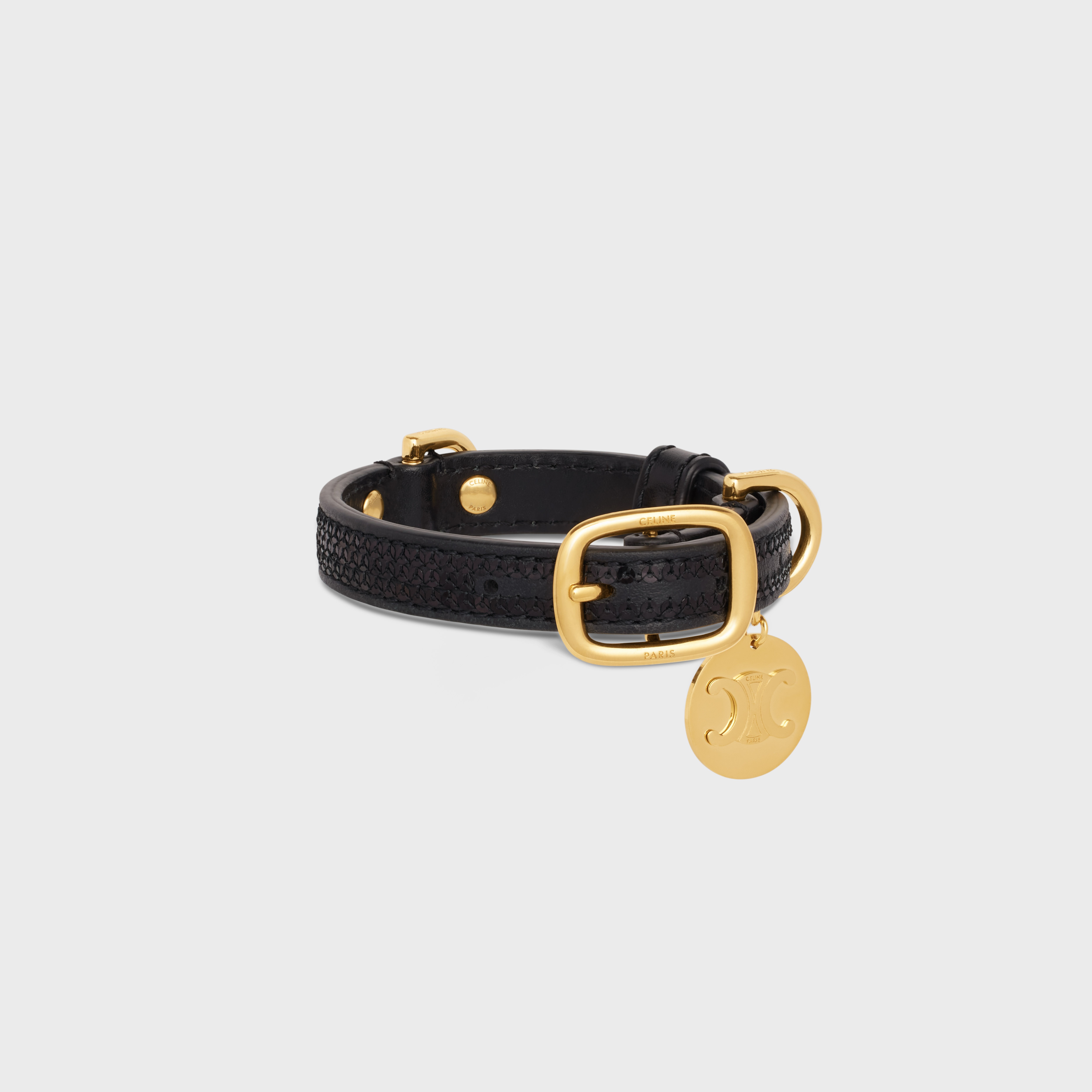 Nano Extra Thin Dog Collar in Sequins and Calfksin - 2