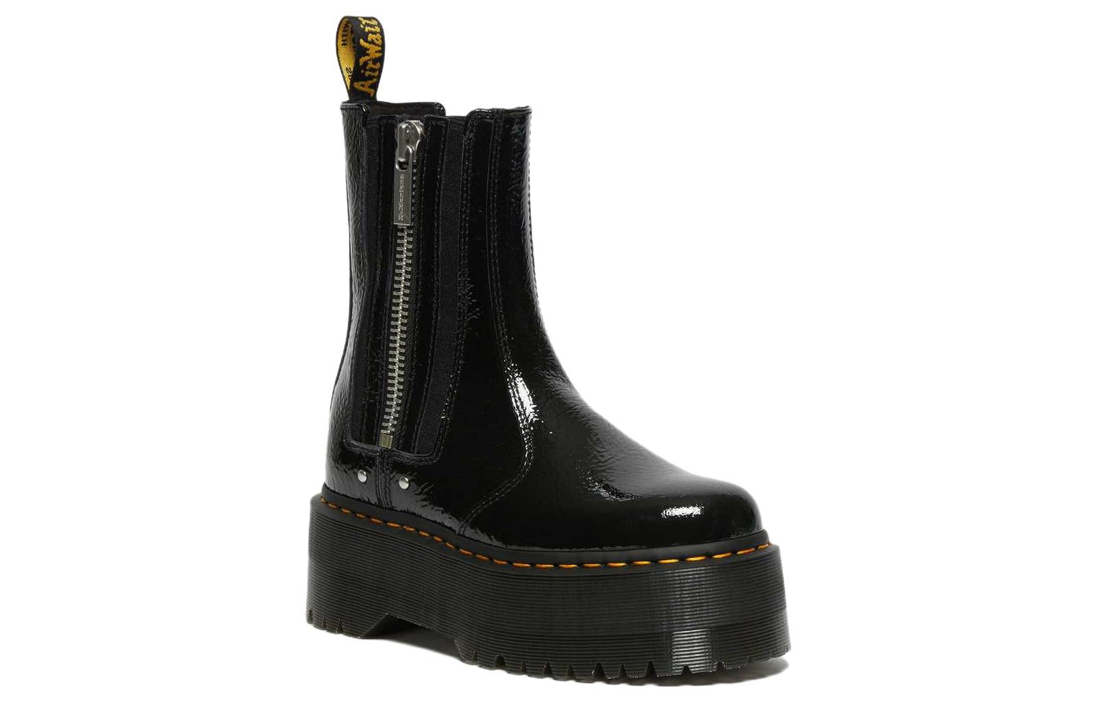 (WMNS) Dr. Martens 2976 Max Distressed Patent Chelsea Platform Boots 'Black' 27796001 - 2