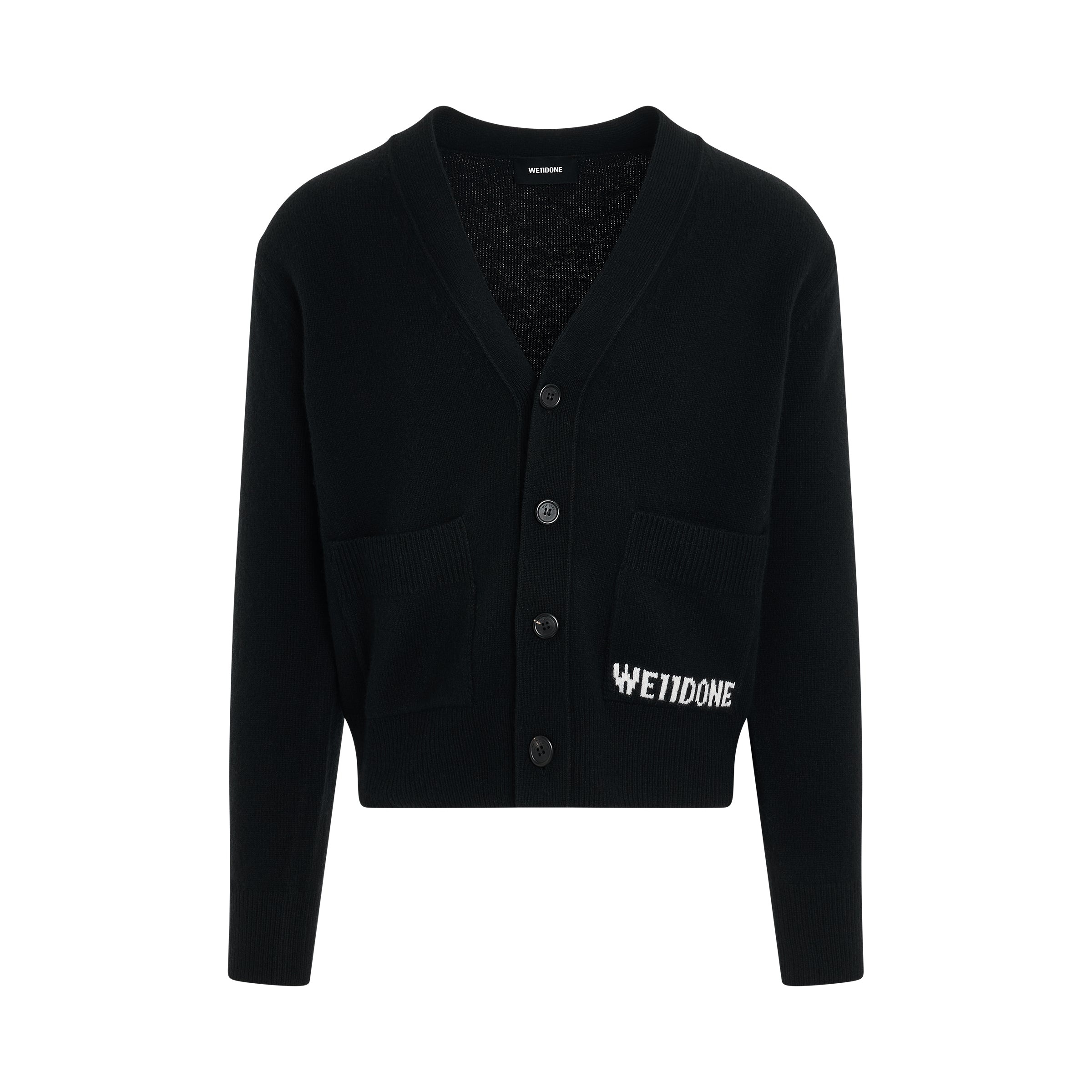 Pocket Logo Knit Cardigan Black - 1