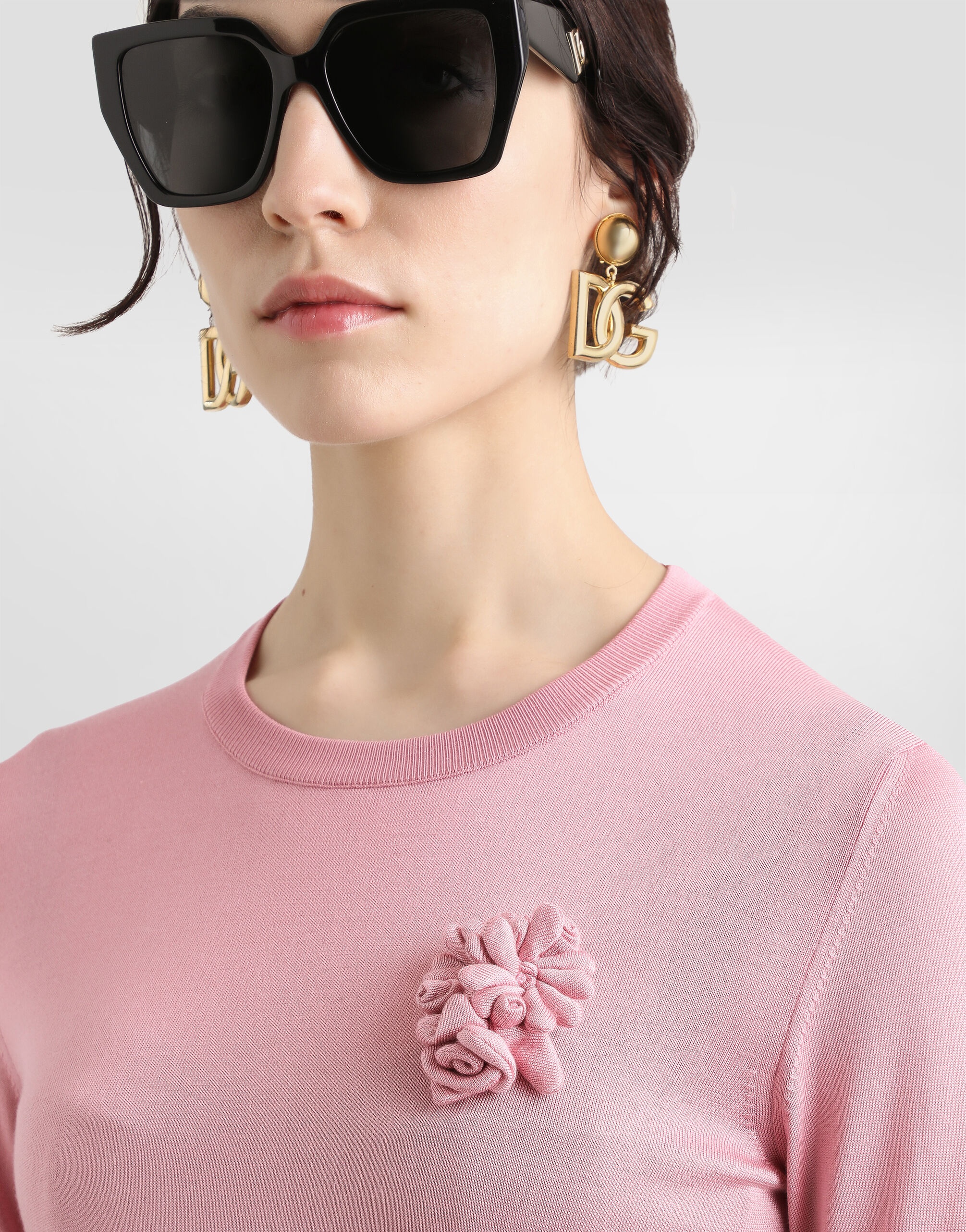 Long-sleeved silk sweater with flower embellishment - 4