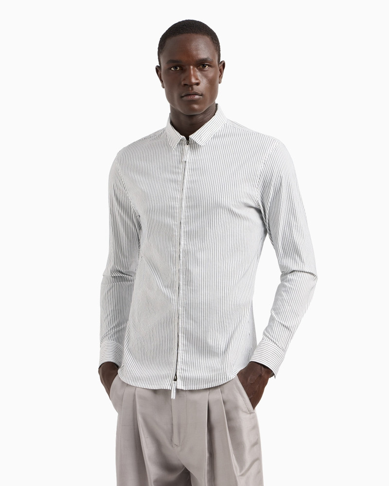 GIORGIO ARMANI SLIM-FIT STRIPED COTTON BLEND SHIRT WITH ZIP outlook