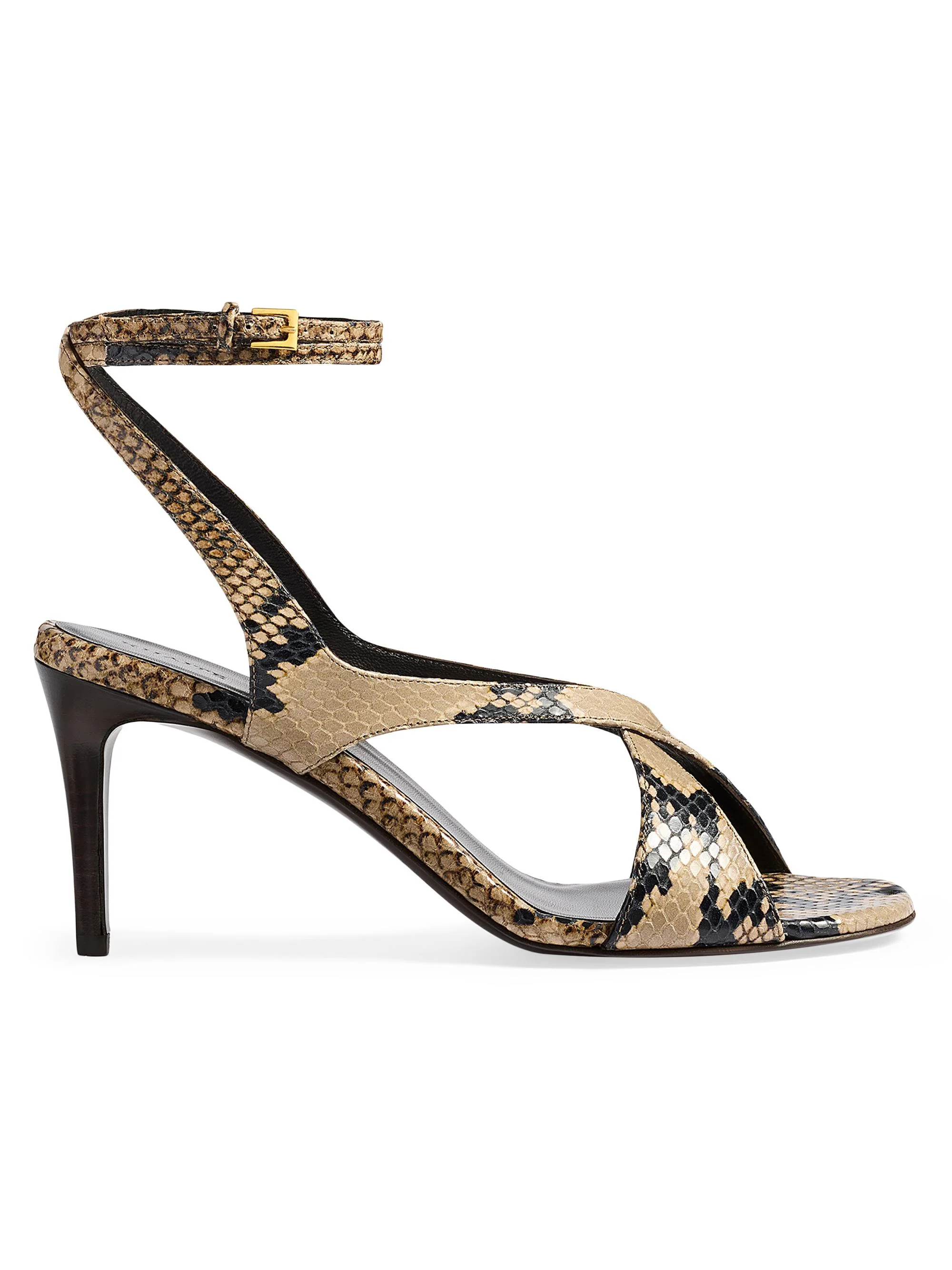 Women's Liria 75MM Snake-Embossed Leather Ankle Strap Sandals - Taupe - 1