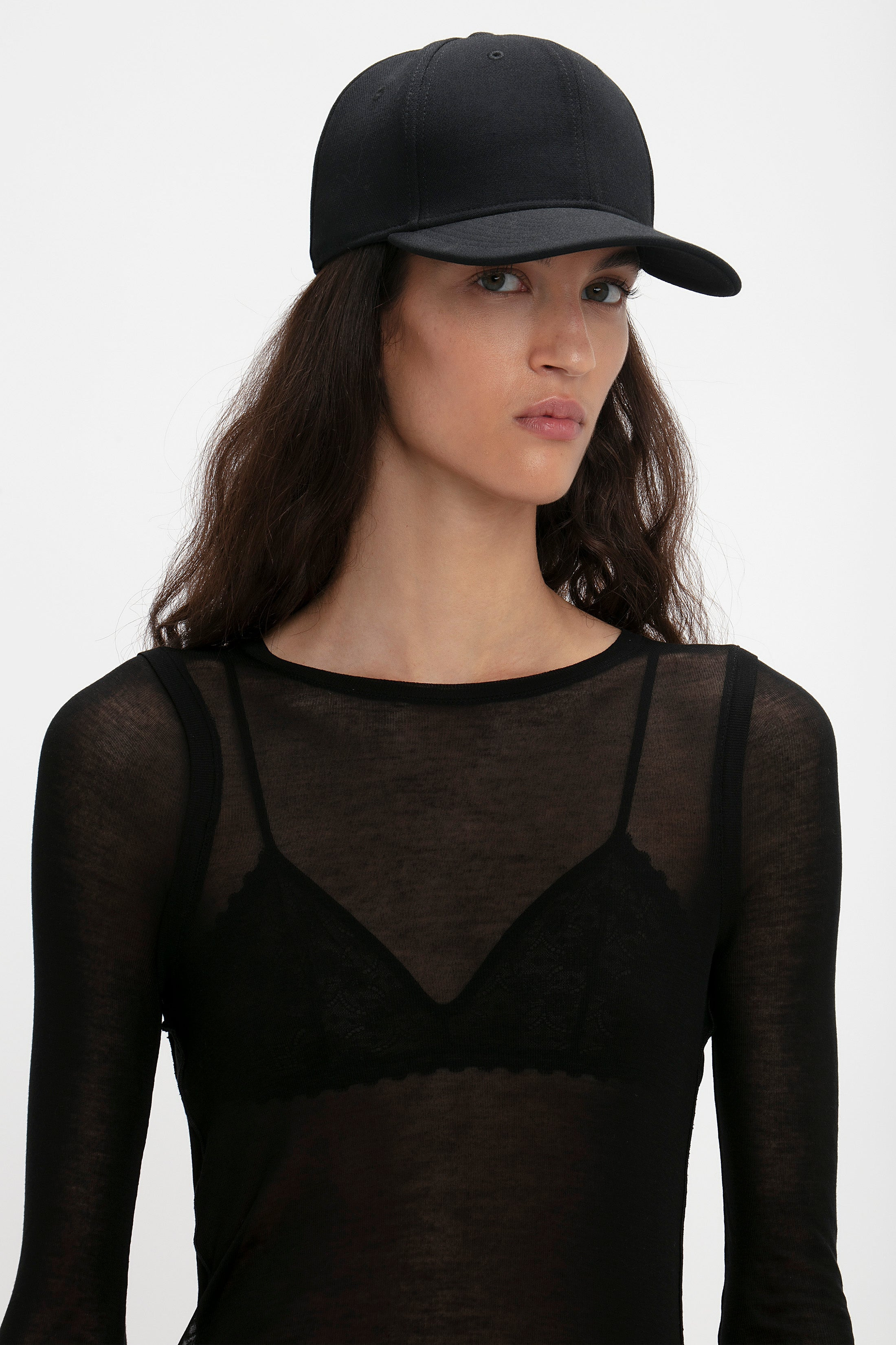 Double Wool Crepe Black Cap - 4