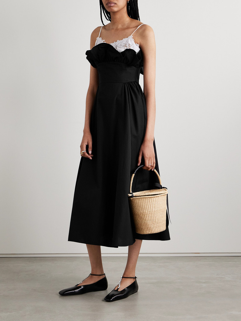 KIKA VARGAS Élisabeth Lace-trimmed Gathered Cotton-poplin Midi Dress outlook
