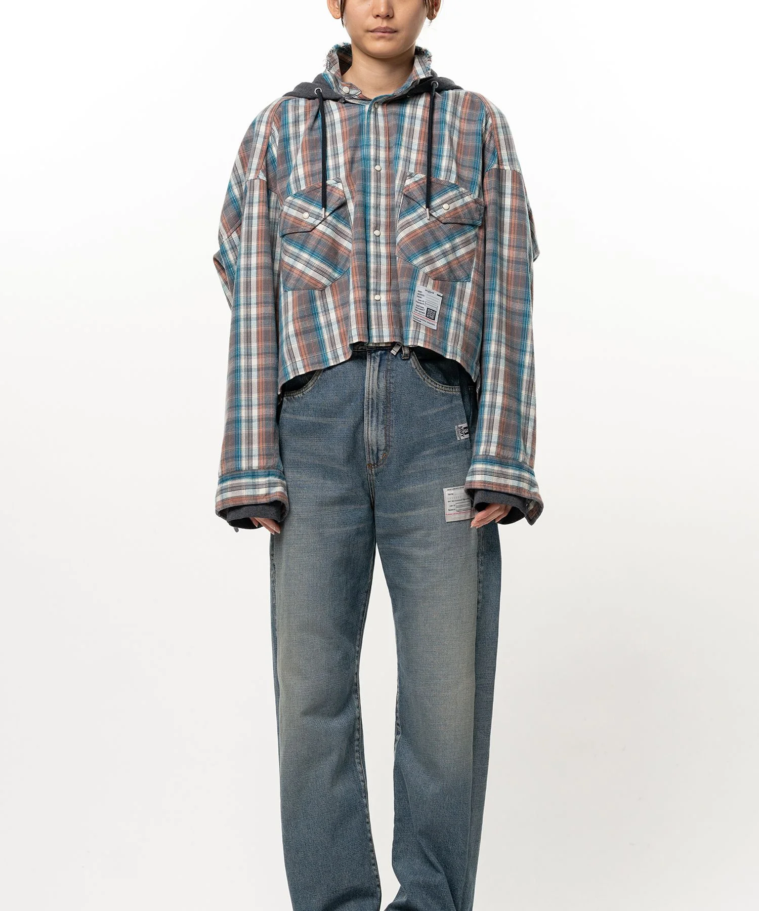 Hoodie Combine Checkered Shirt - 1