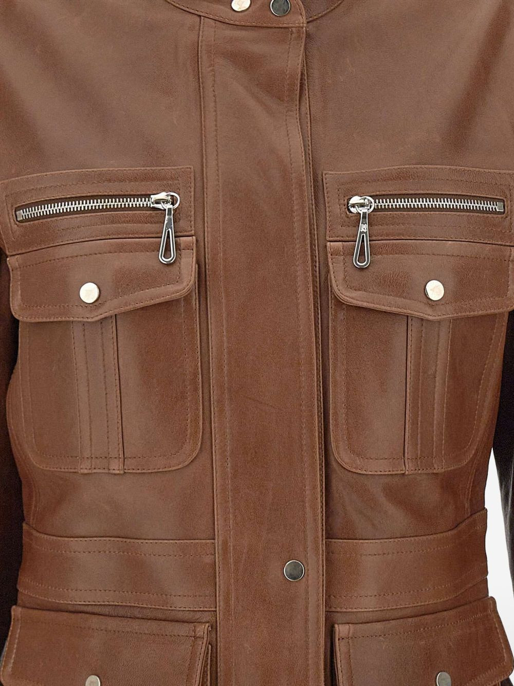 multi-pocket leather jacket - 2