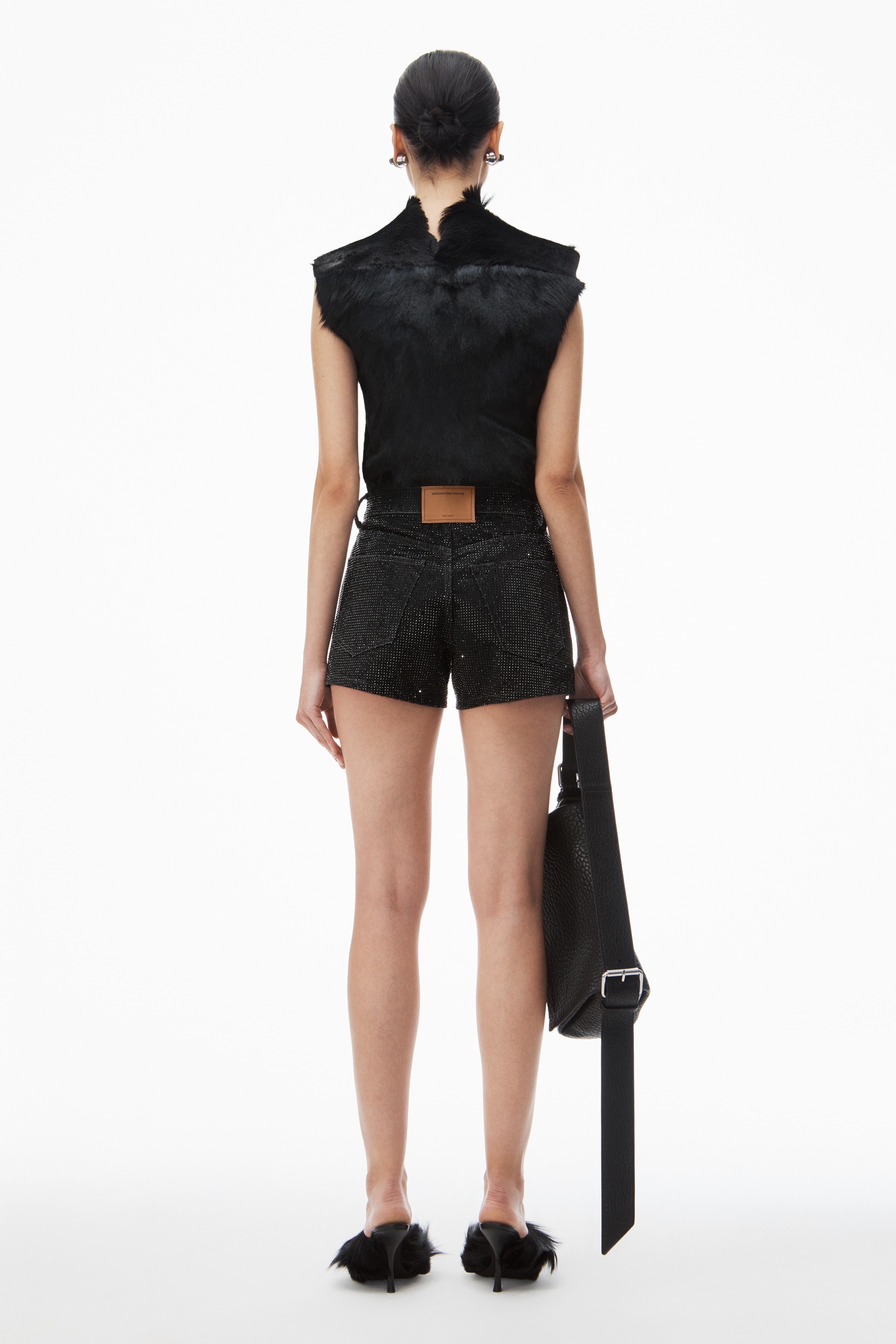 shorty high-rise short in crystal hotfix denim - 5