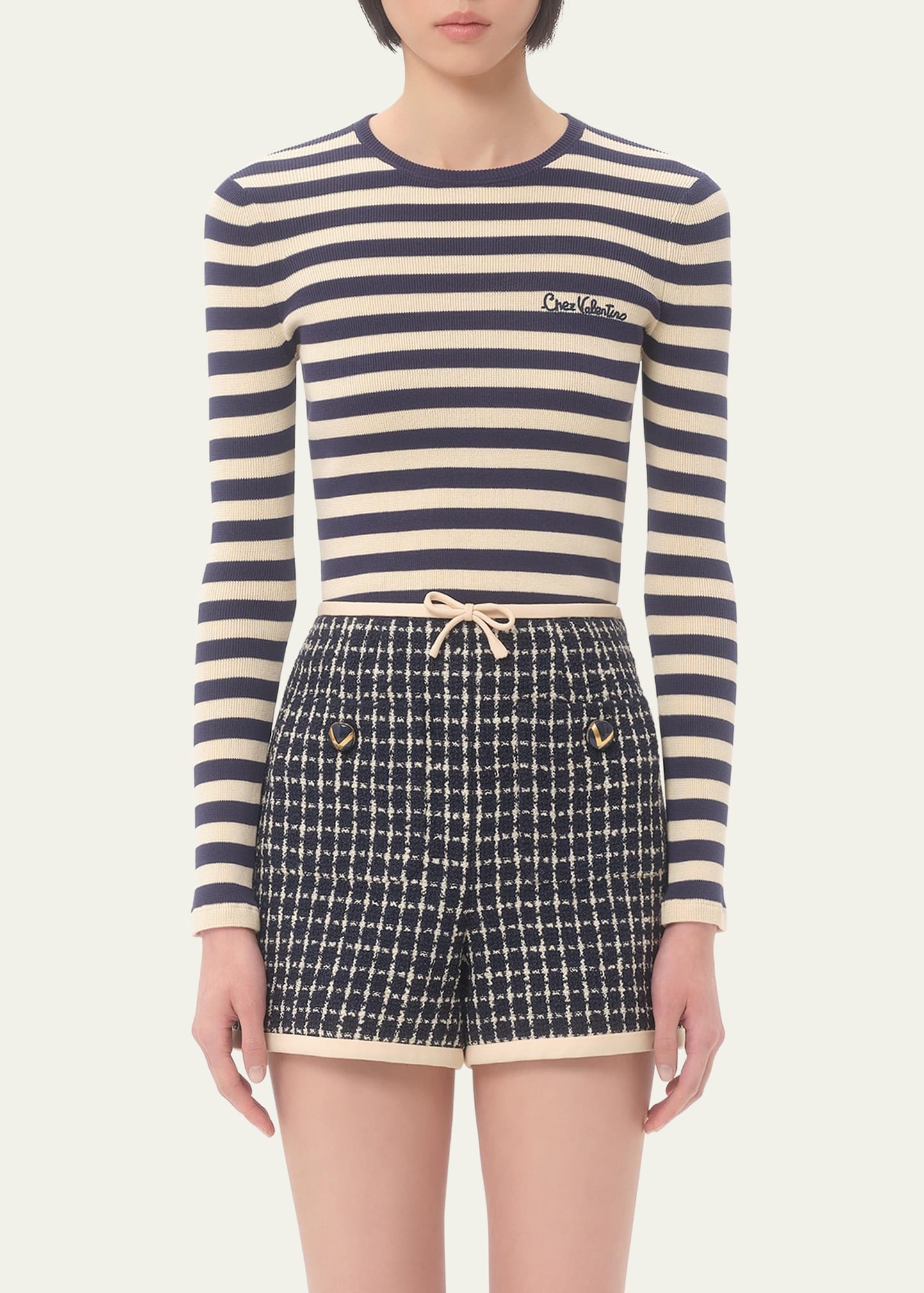 Chez Valentino Striped Knit Long-Sleeve Top - 4