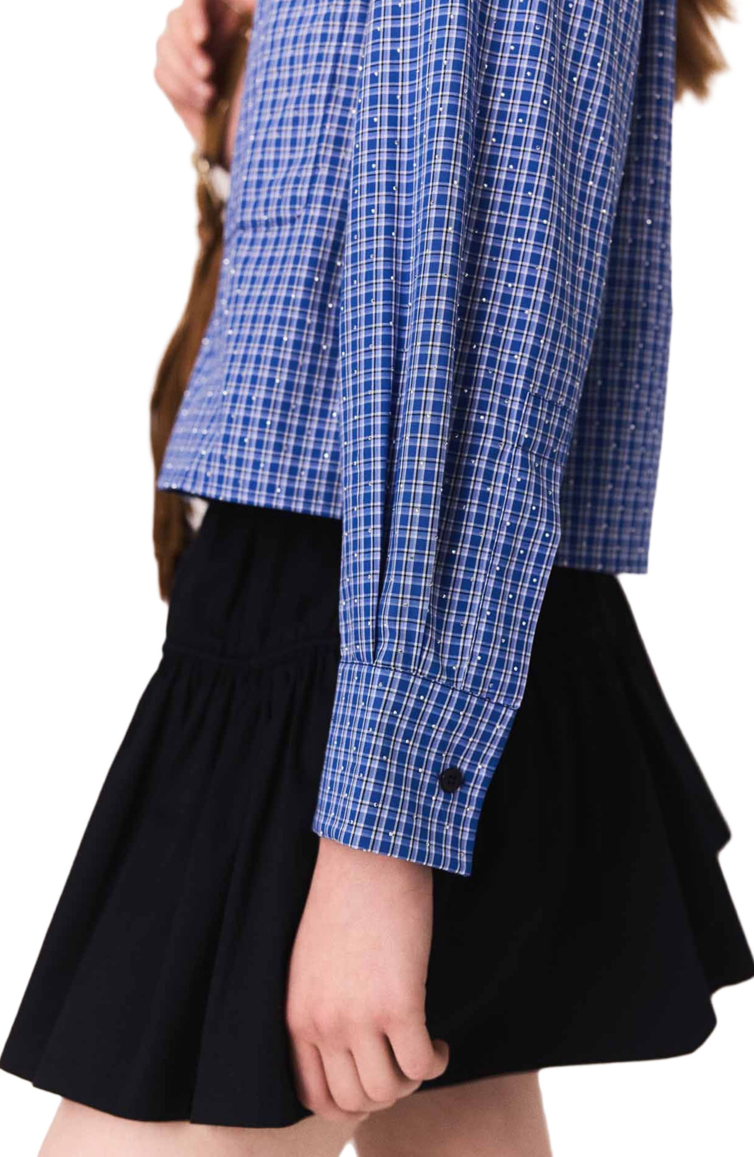 maje Removable collar rhinestone shirt in Blue Rhinestoned Tiles Print at Nordstrom - 7
