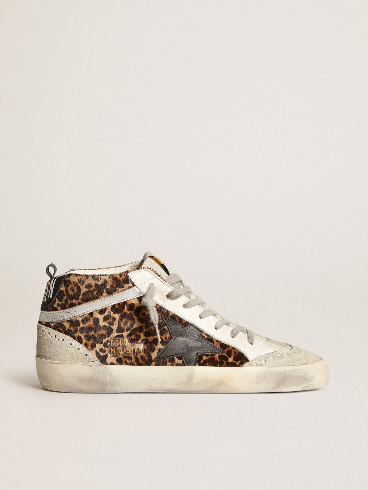 Mid Star sneakers in leopard-print pony skin with black leather star and silver laminated leather fl - 1