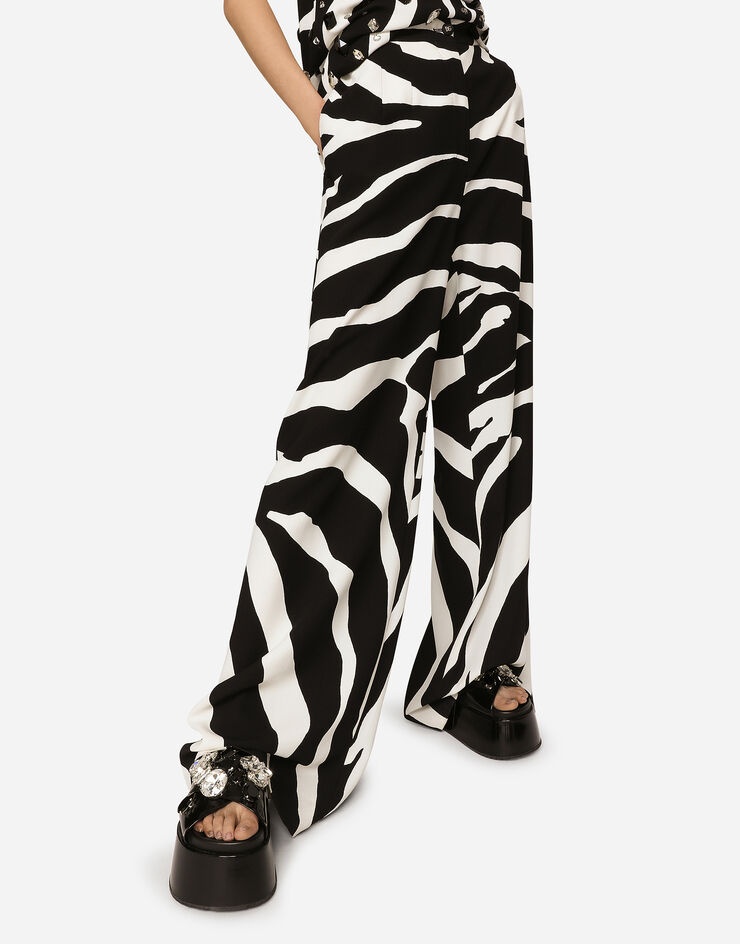 Flared zebra-print cady pants - 4