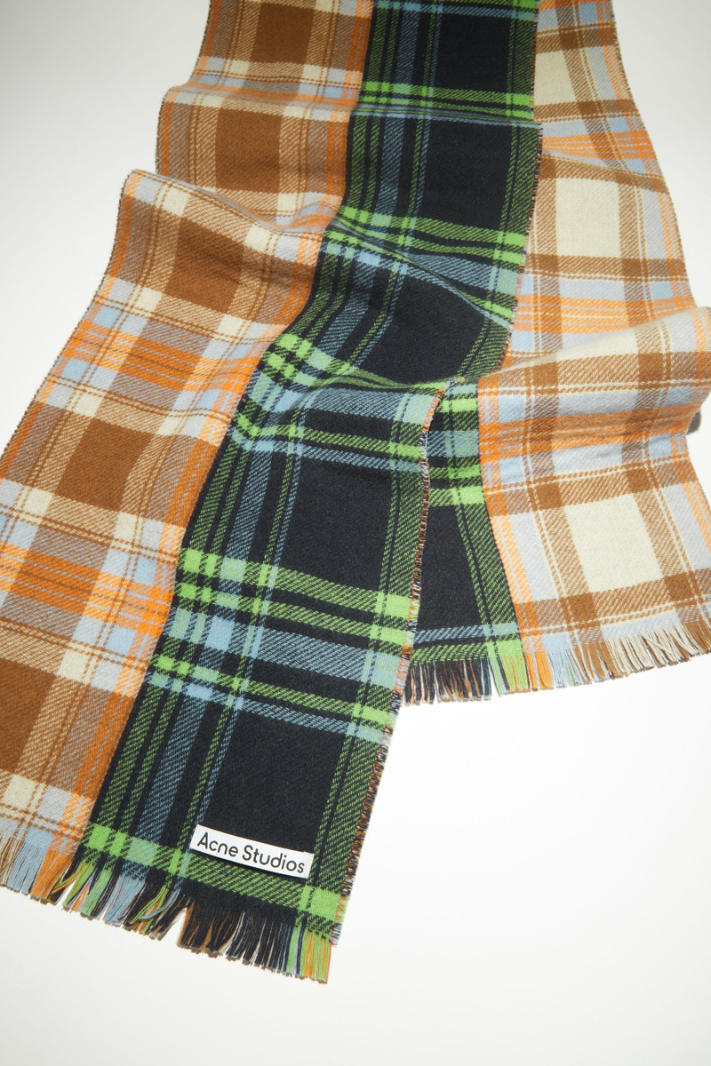 Mixed check wool scarf - Blue/green/orange 4
