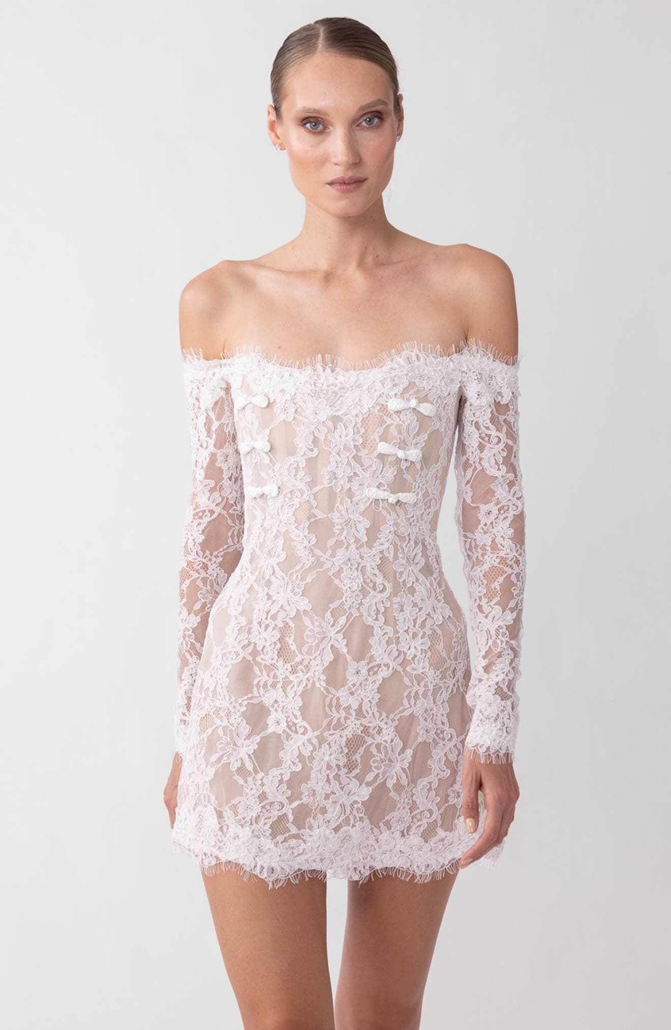 SAU LEE Rachael Off the Shoulder Lace Minidress in White at Nordstrom - 3