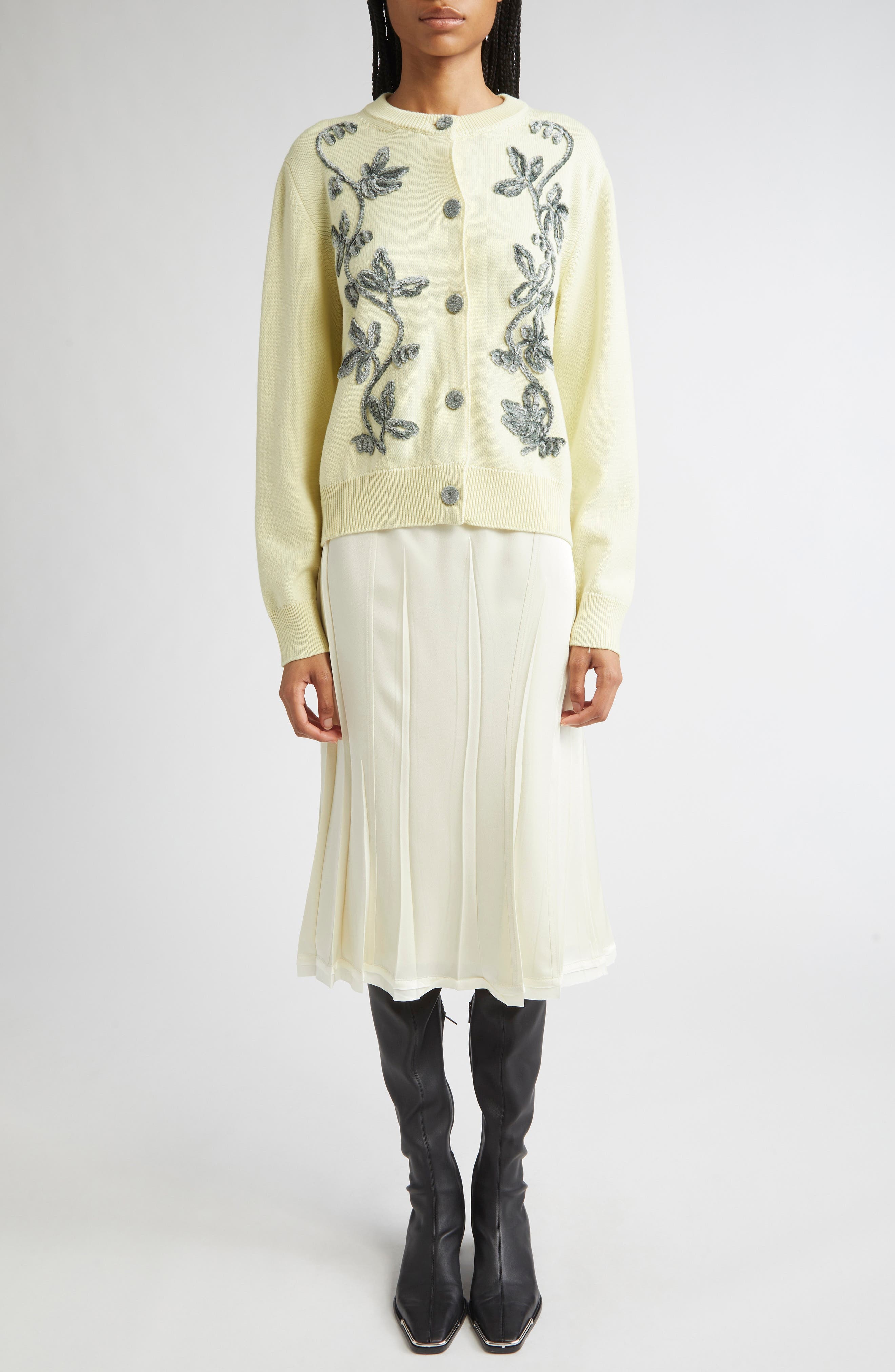 Jil Sander Envers Pleat Detail Raw Hem Satin Skirt in Cornsilk at Nordstrom - 2