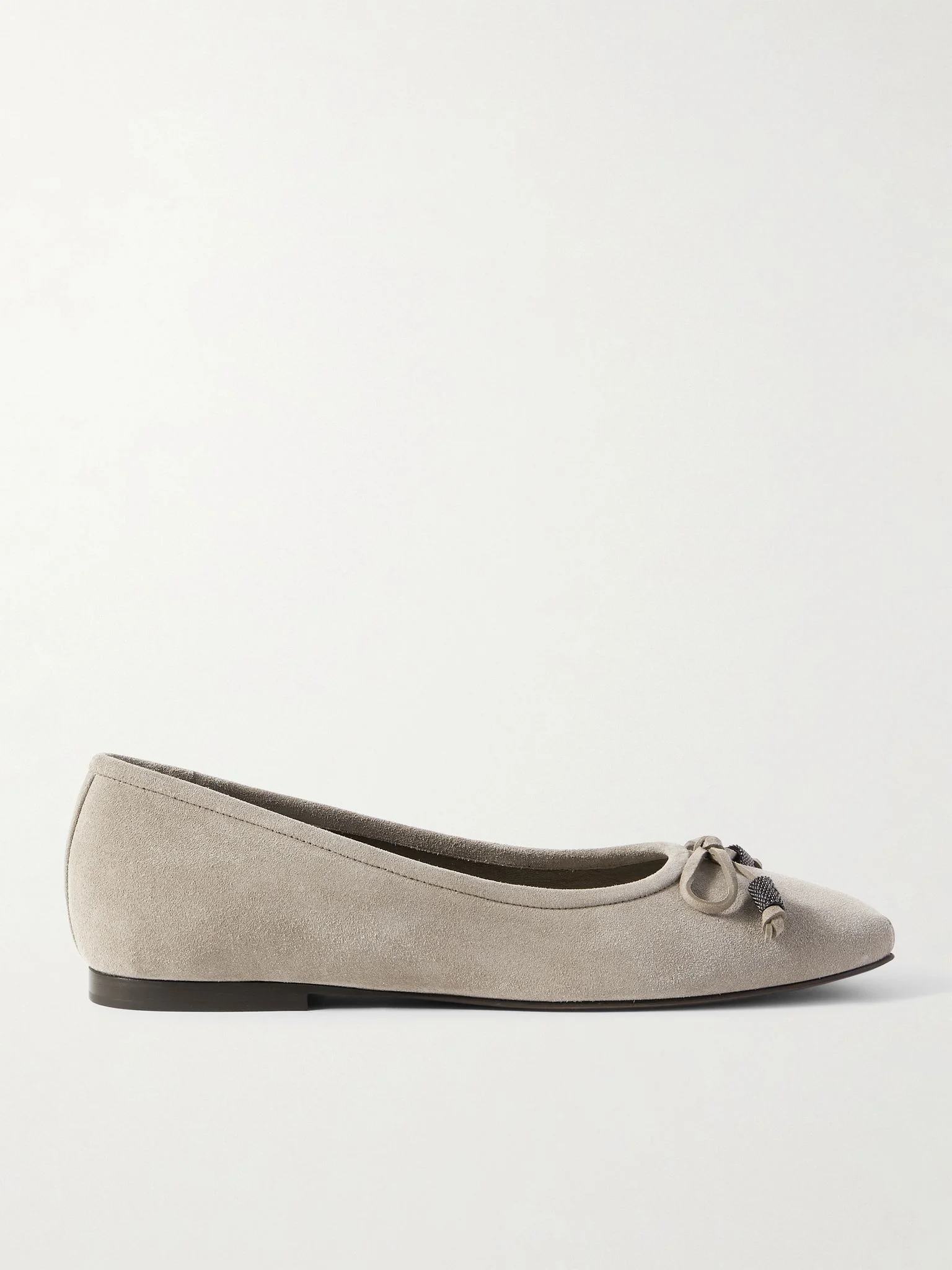 Bead-embellished suede ballet flats Beige - 1