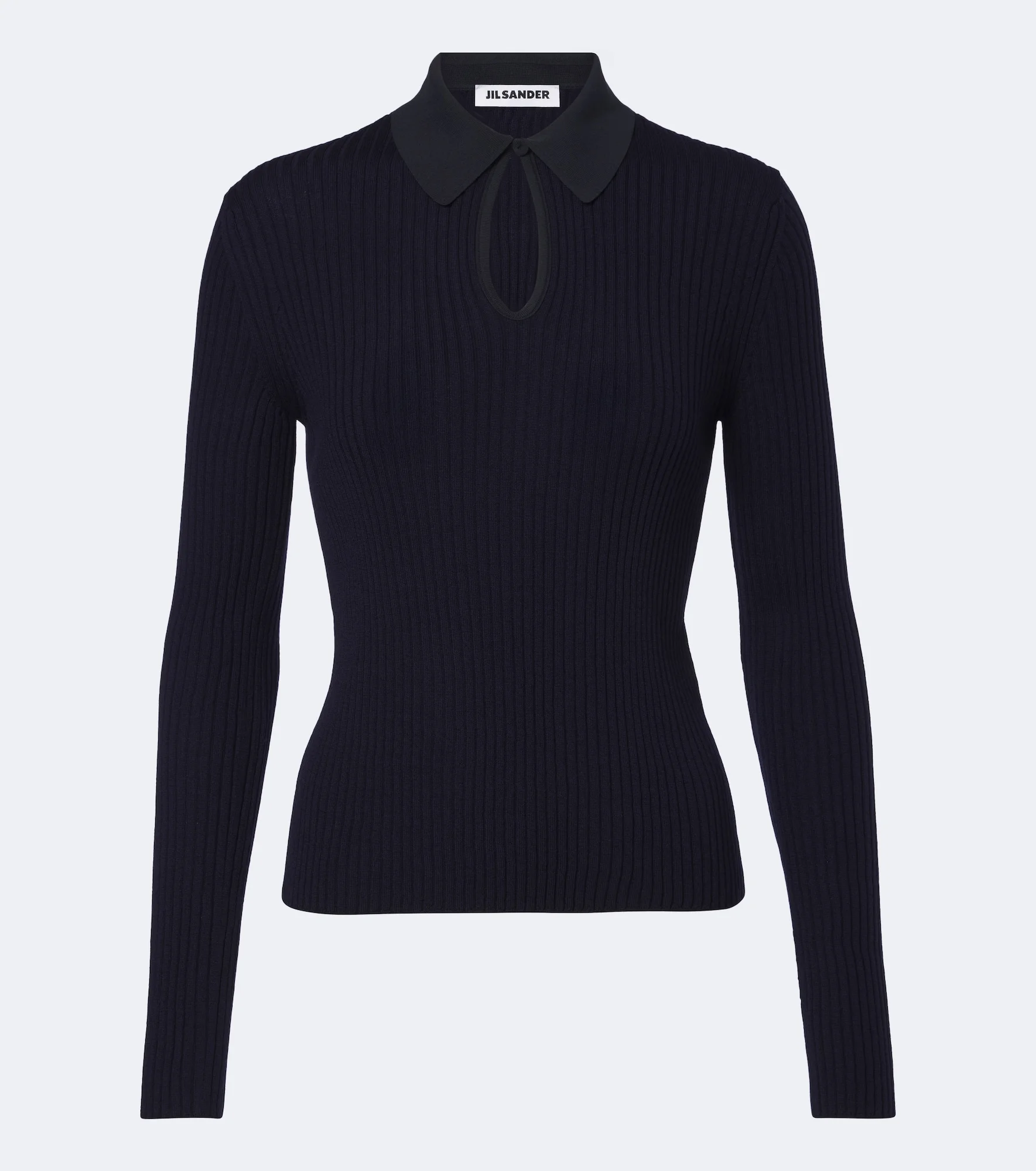 Cutout ribbed-knit wool polo sweater - 1
