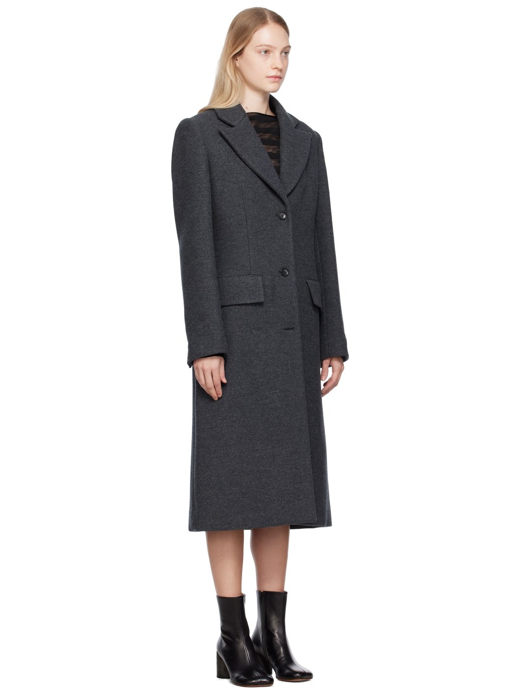 Gray Single-Breasted Coat - 2