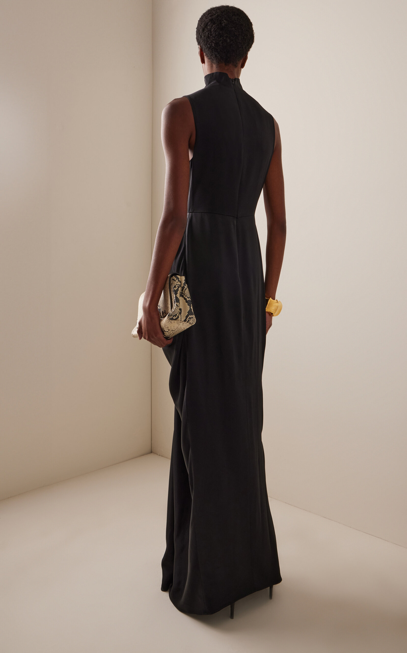 Draped Satin Gown black - 4