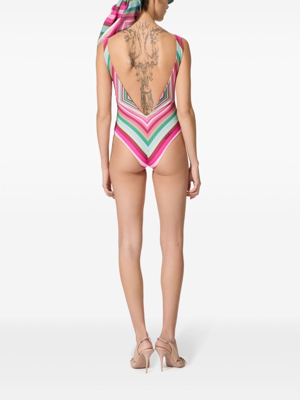 geometric-print V-neck swimsuit - 5