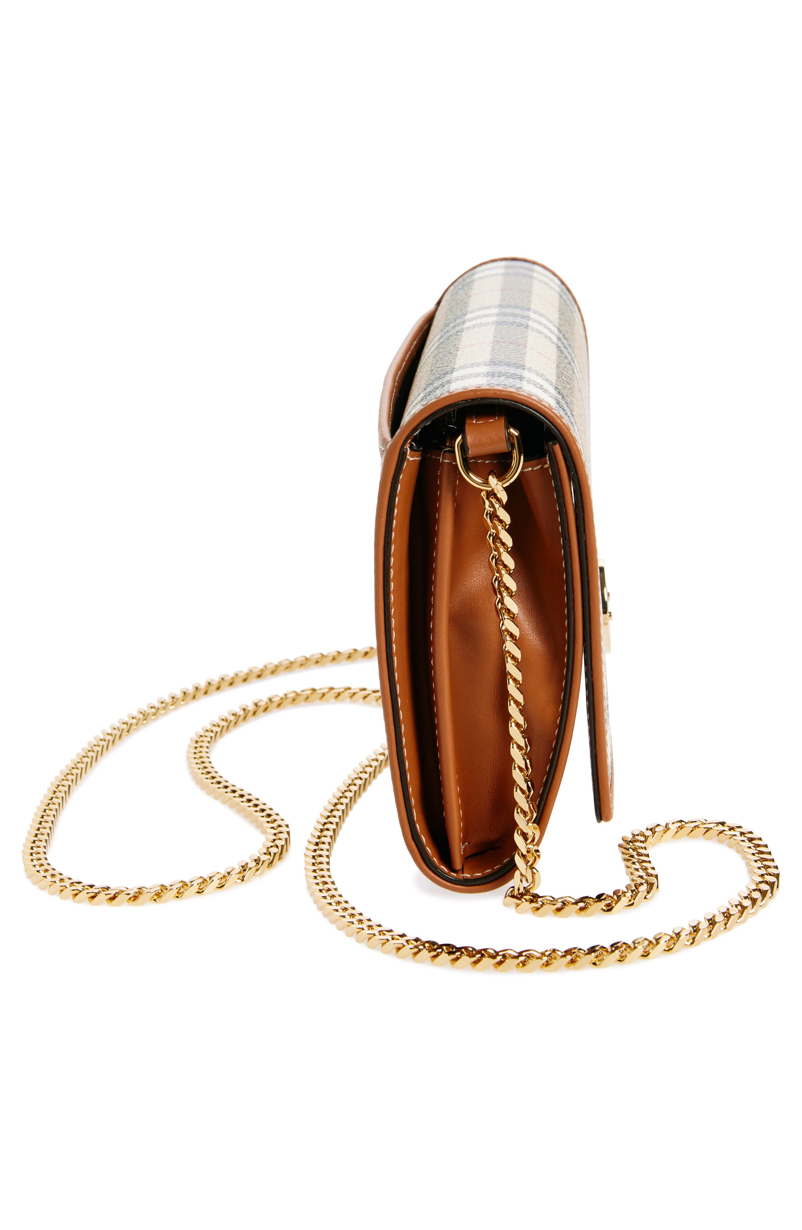 burberry Hannah Check Coated Canvas Wallet on a Chain in Vntg Chk/briar Brown at Nordstrom - 5
