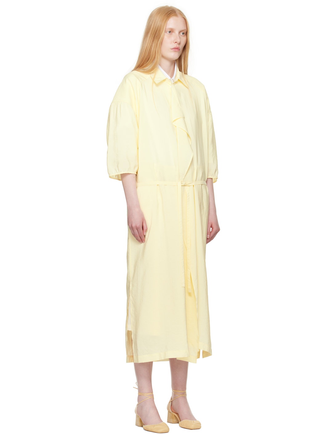 Yellow Asymmetrical Shirt Midi Dress - 2