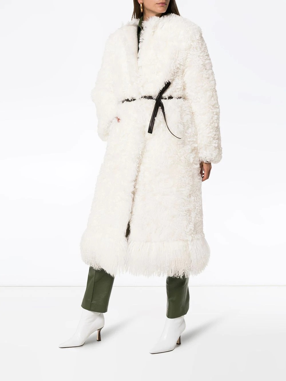 shearling belted coat - 3