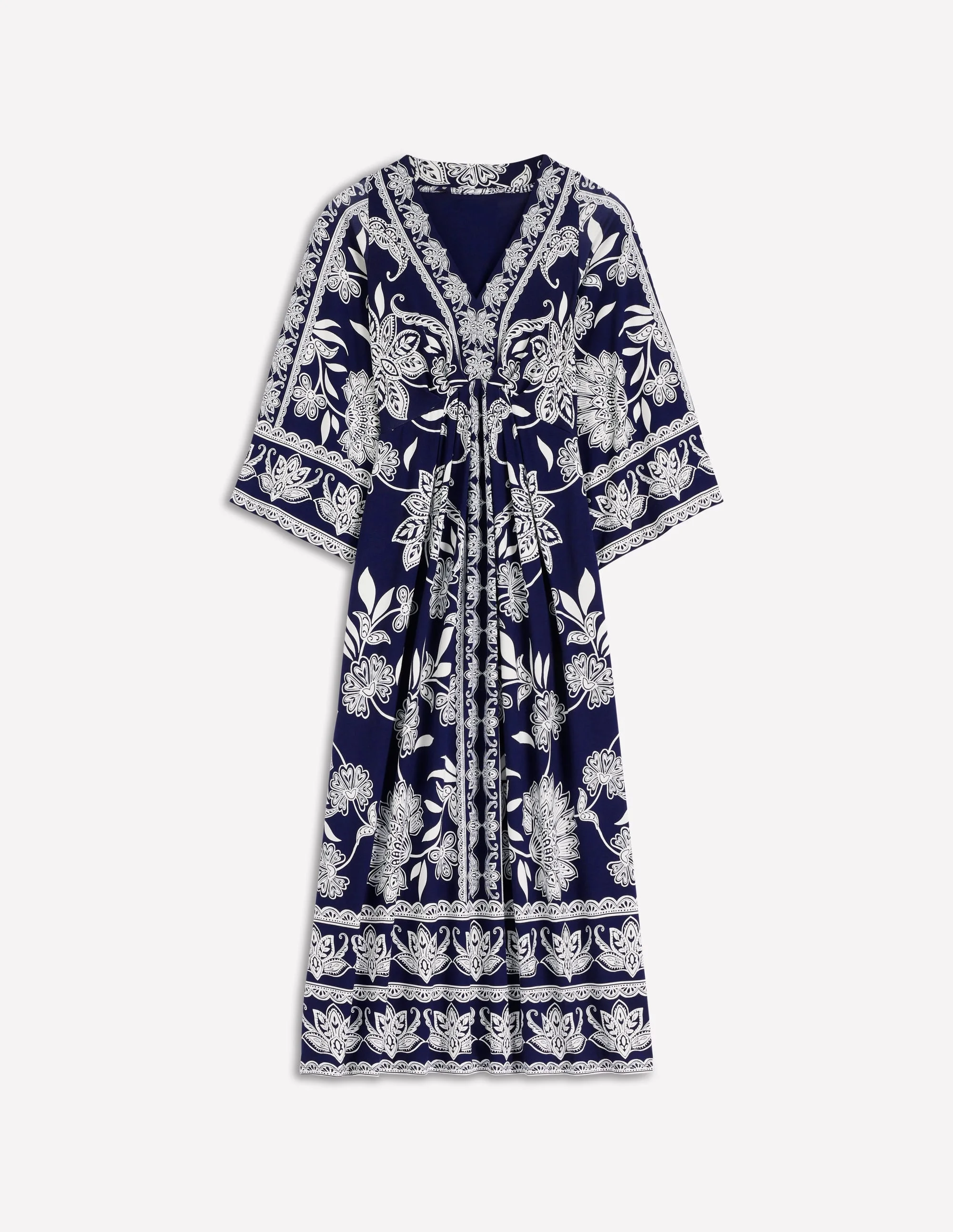 Nell Kimono Midi Jersey Dress-Navy, Elegant Blossom - 1