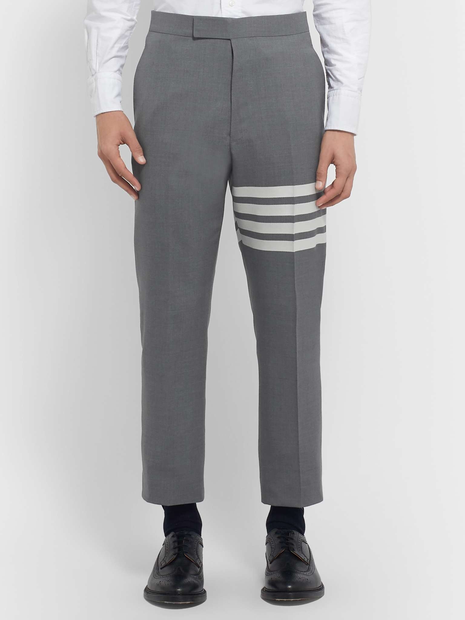 Grey Slim-Fit Tapered Striped Wool Suit Trousers - 4