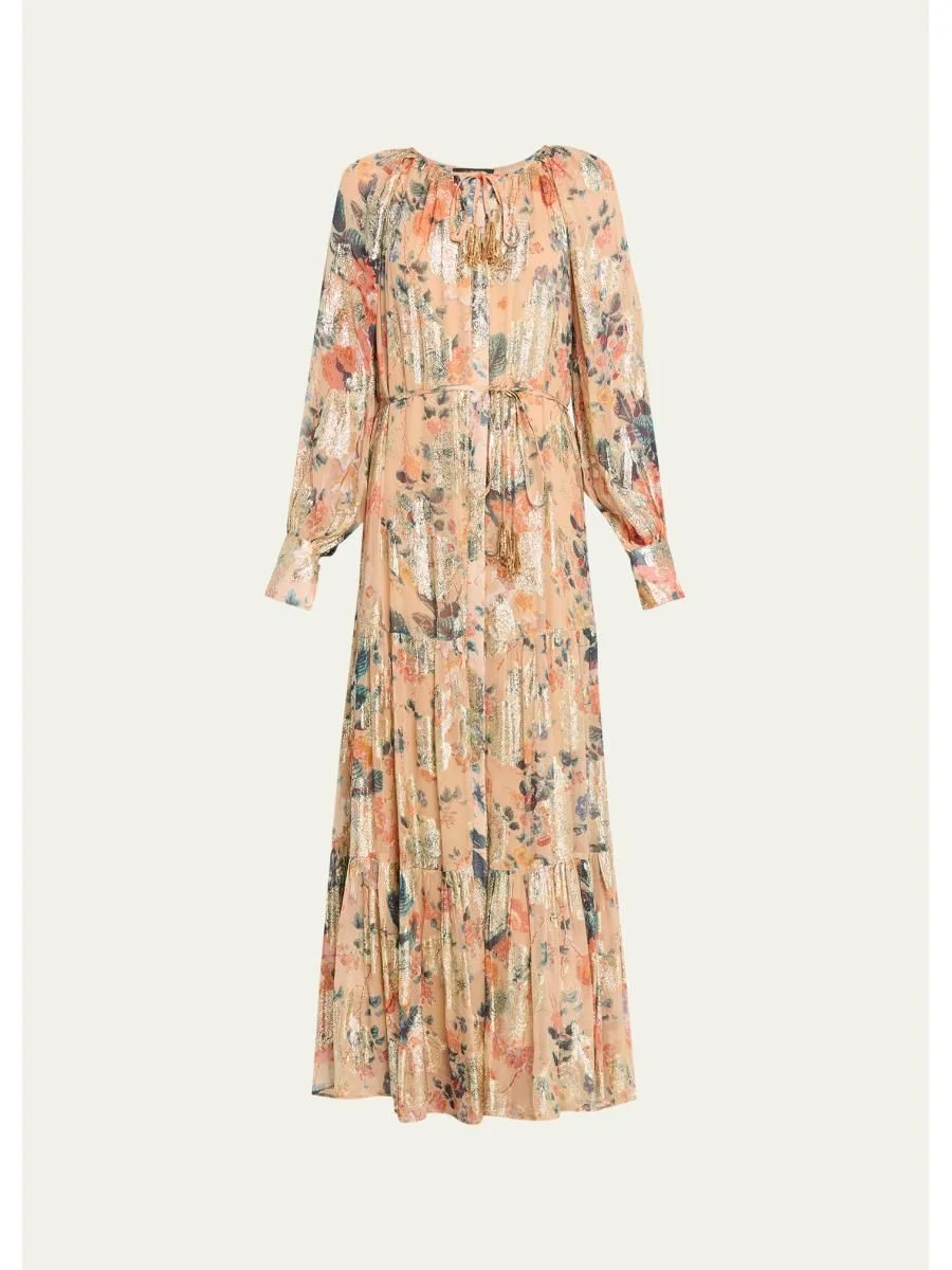 Xandra Tiered Metallic Floral-Print Maxi Dress - 1