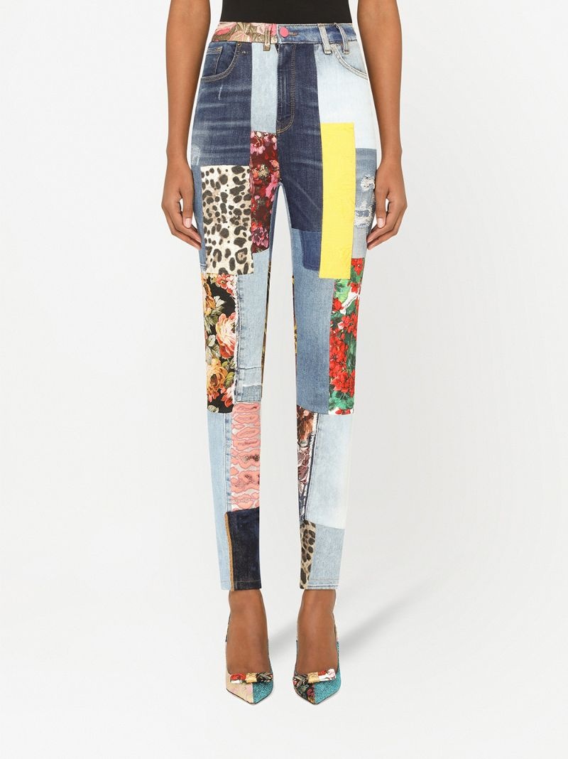 patchwork skinny jeans - 3