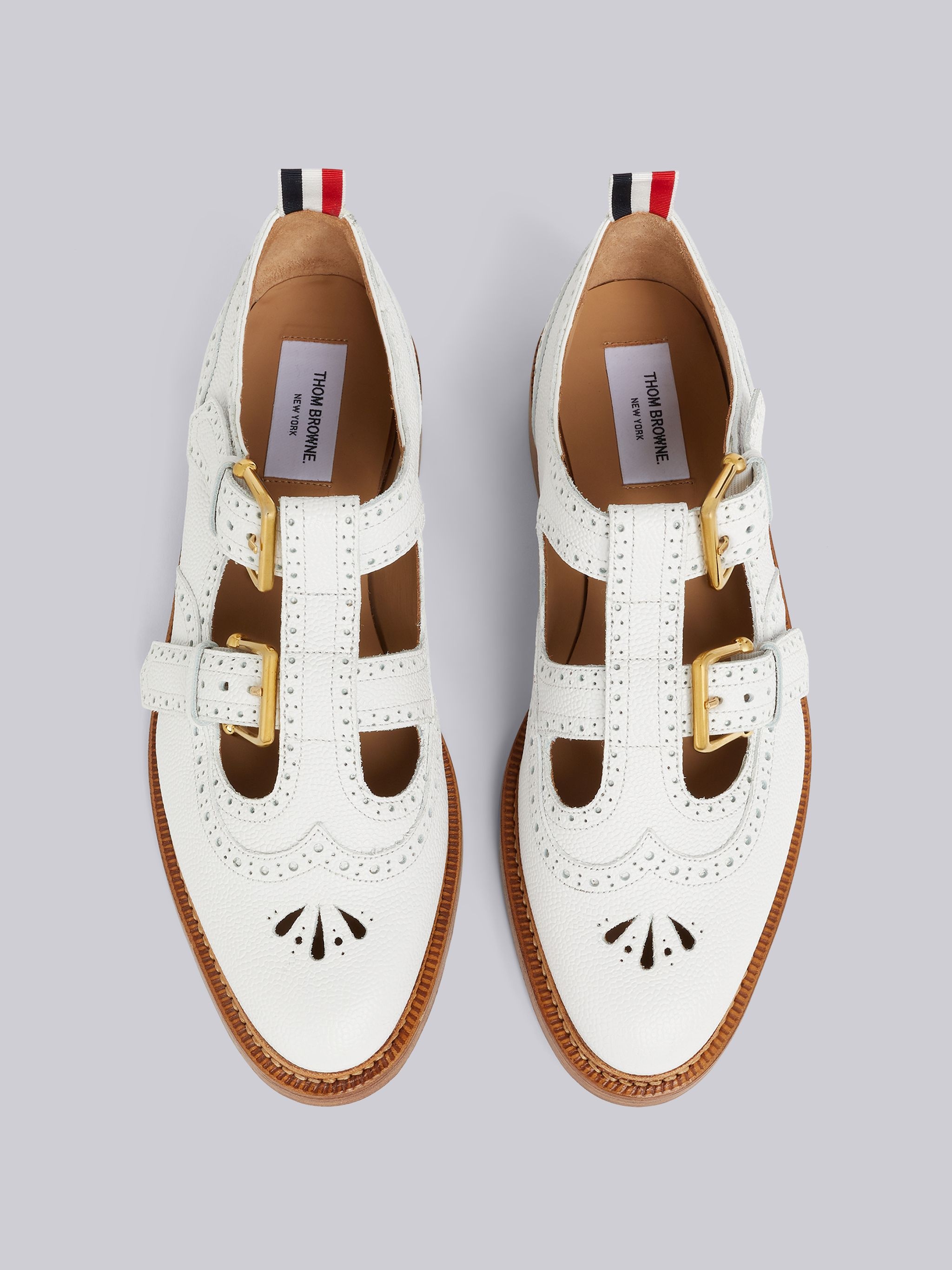 White Pebbled Calfskin 2-Strap T-Bar Thom John - 4