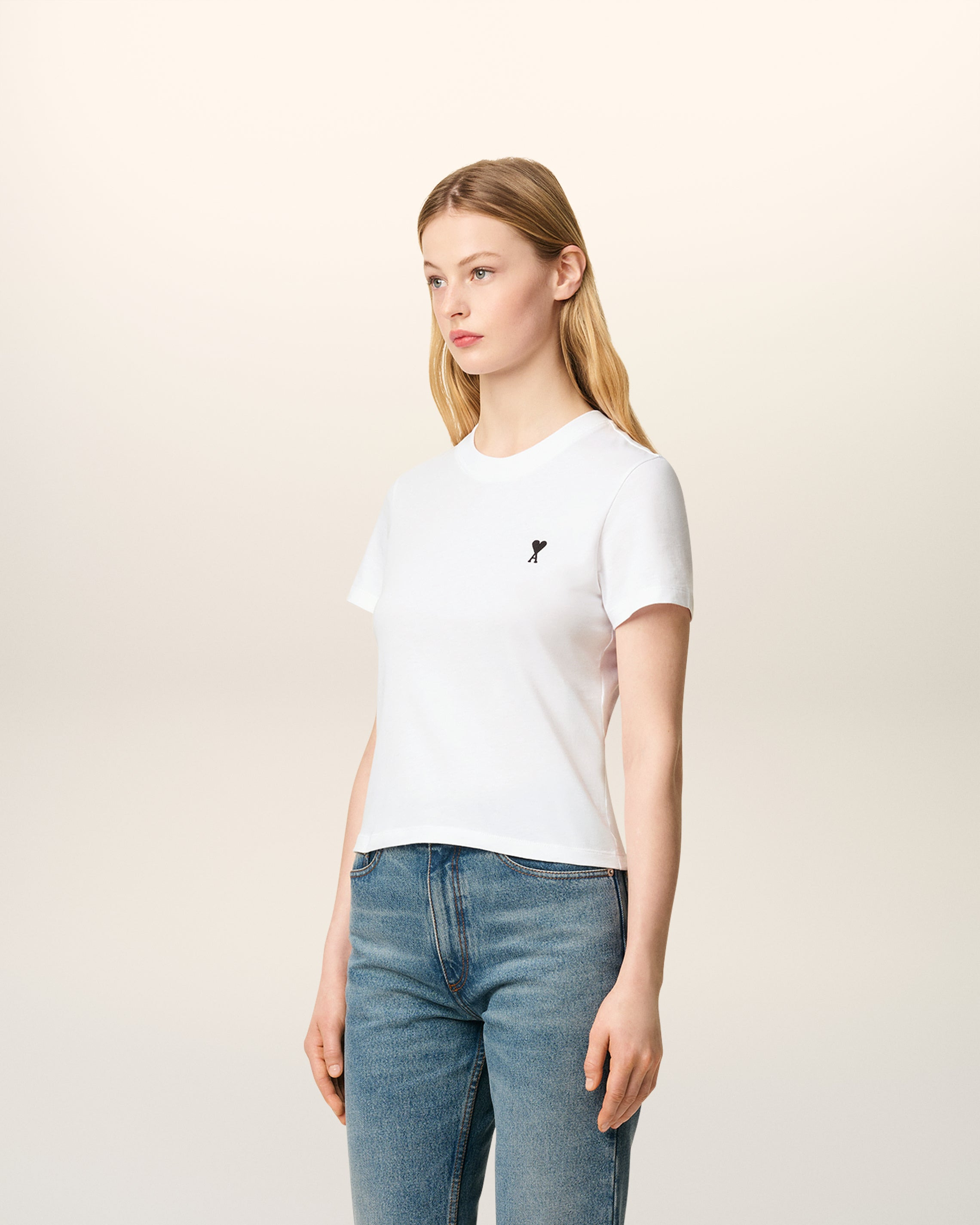 WHITE COTTON CROPPED AMI DE COEUR T-SHIRT - 6
