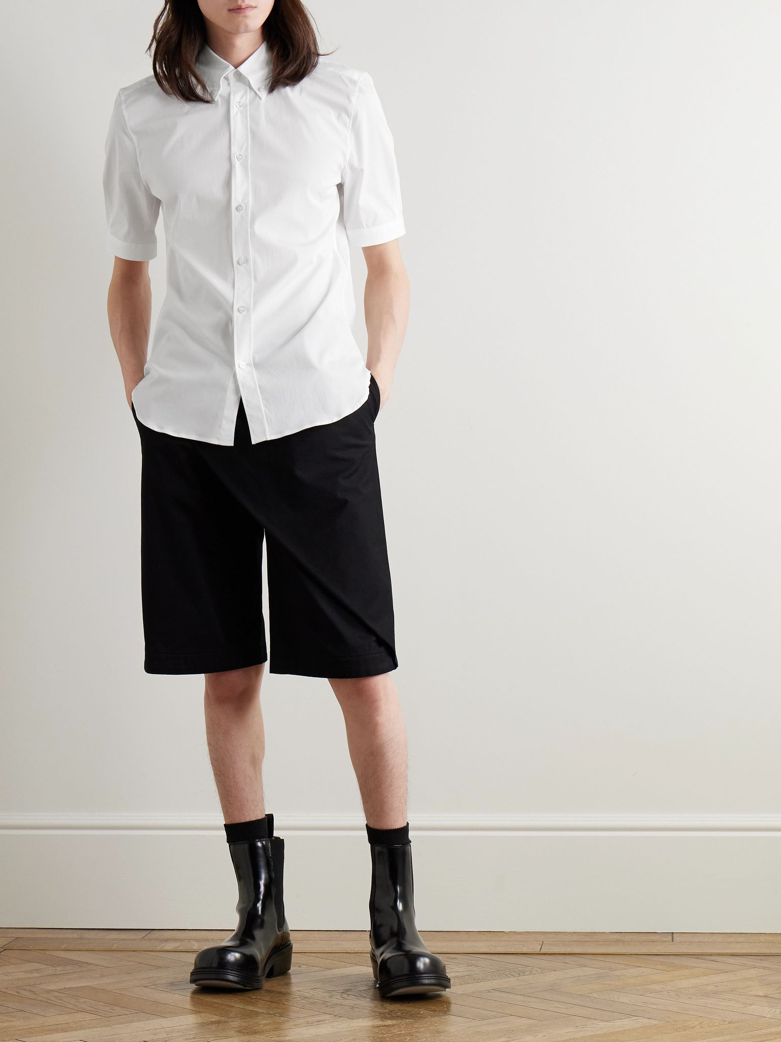 Brad Pitt Button-Down Collar Cotton-Blend Poplin Shirt White - 2