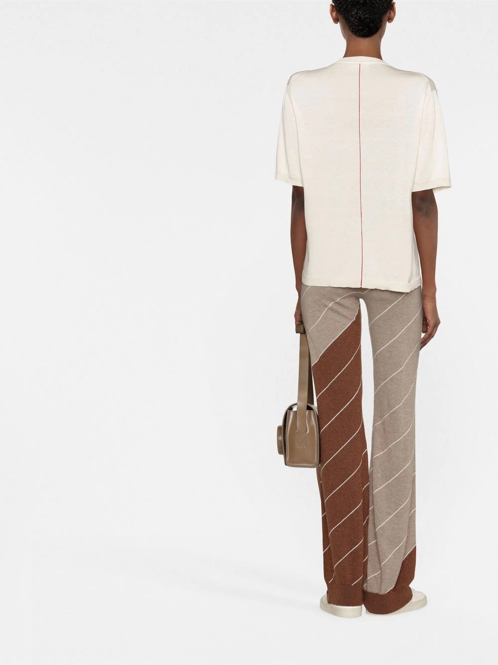 diagonal-stripe wool flared trousers - 3