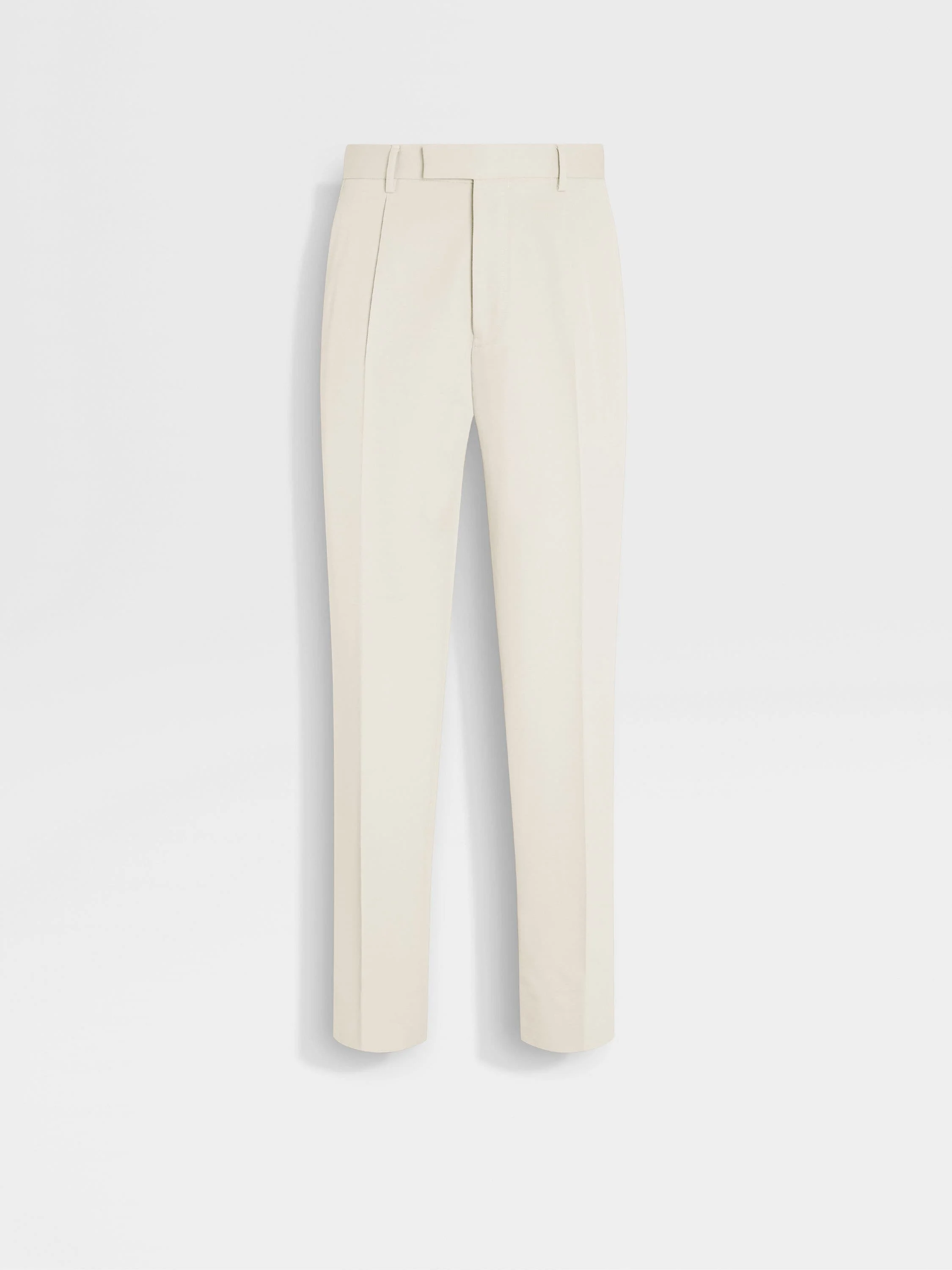 WHITE COTTON AND WOOL PANTS - 1