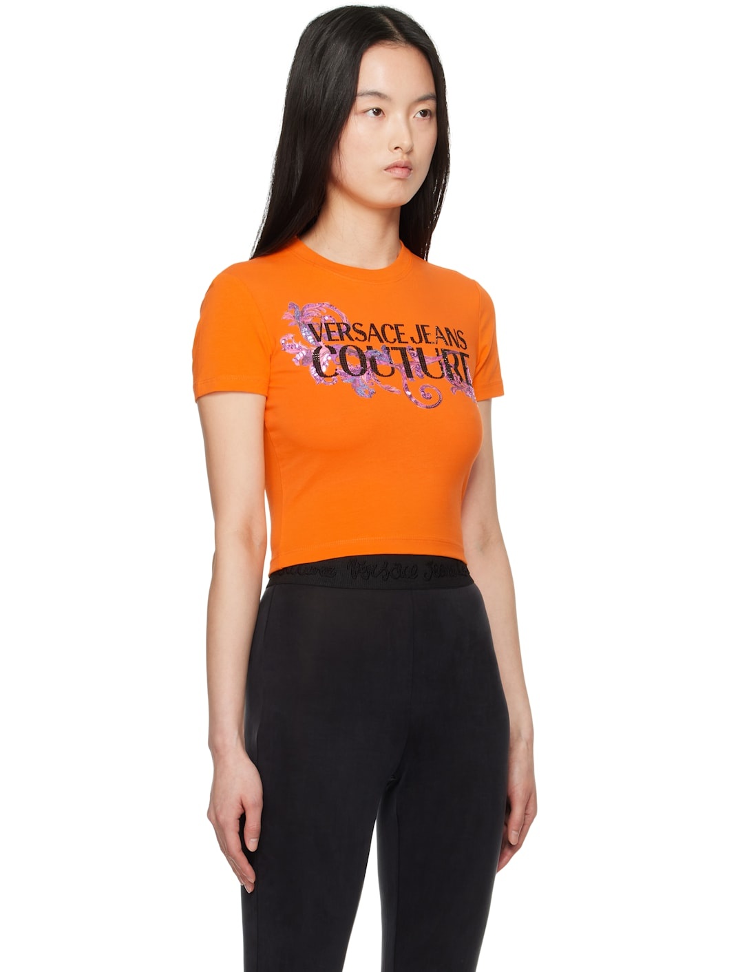 Orange Crystal Outline Barocco T-shirt - 2