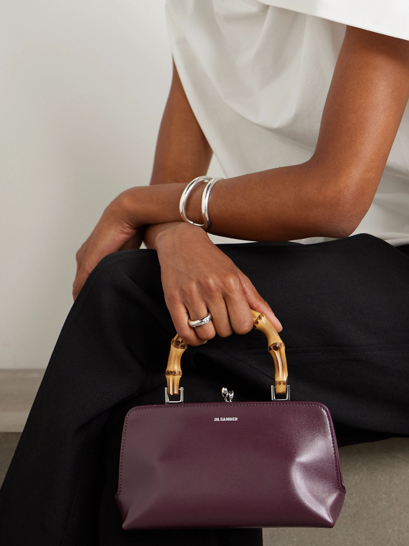 Jil Sander Mini bamboo and leather tote Burgundy outlook