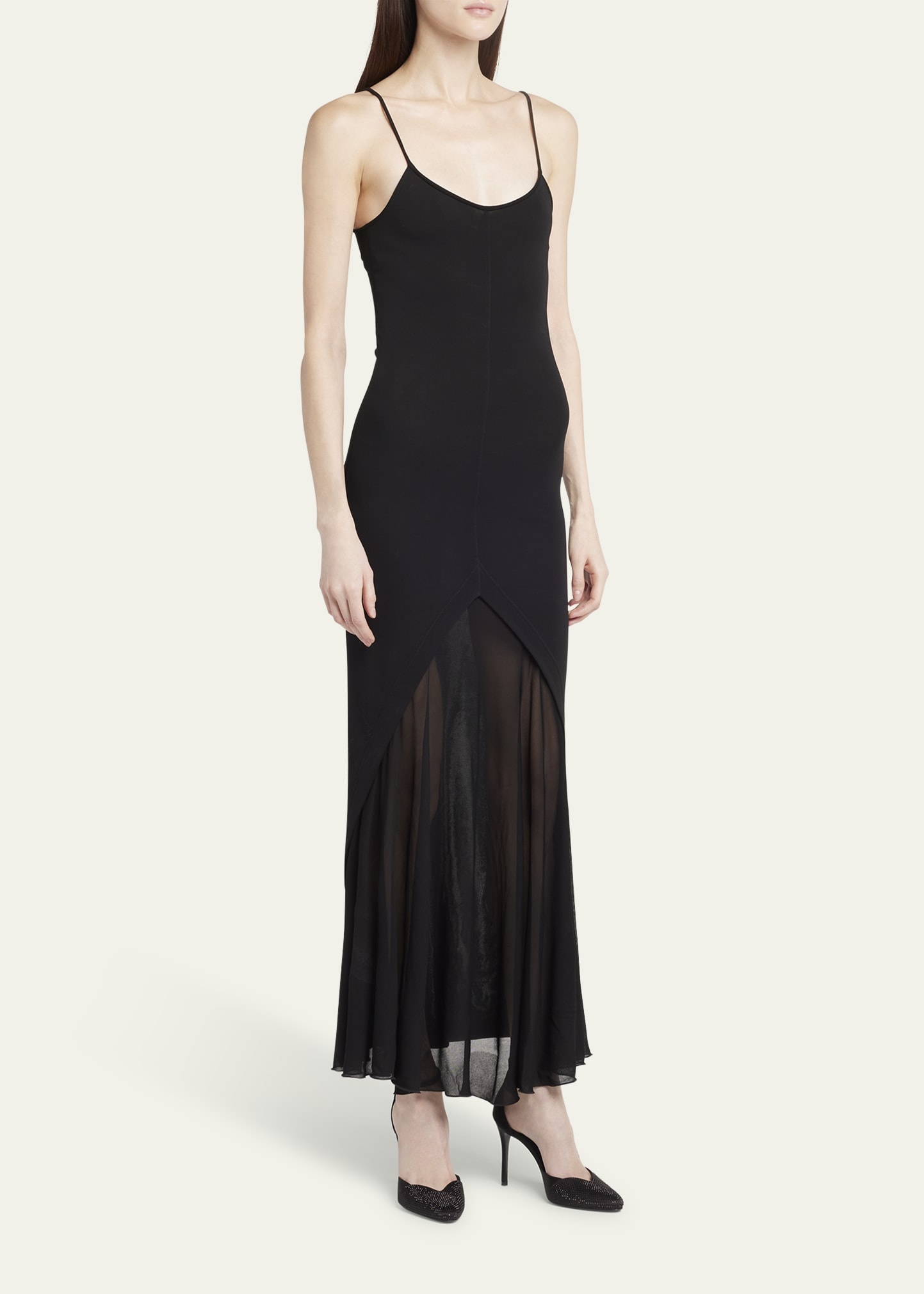 Sheer Skirt Panel Jersey Dress - 4