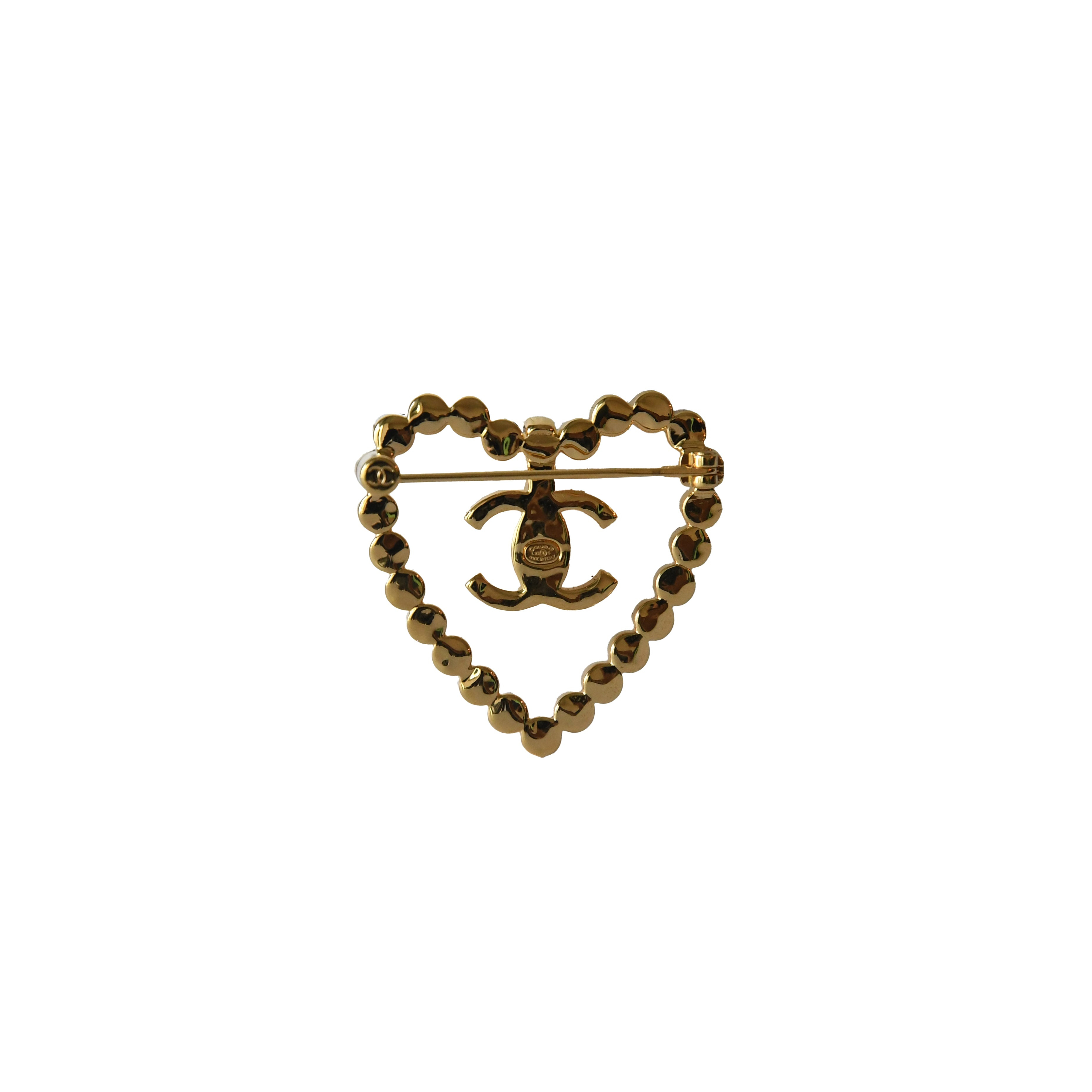 Chanel CC Crystal Strass Heart Brooch Gold - 2