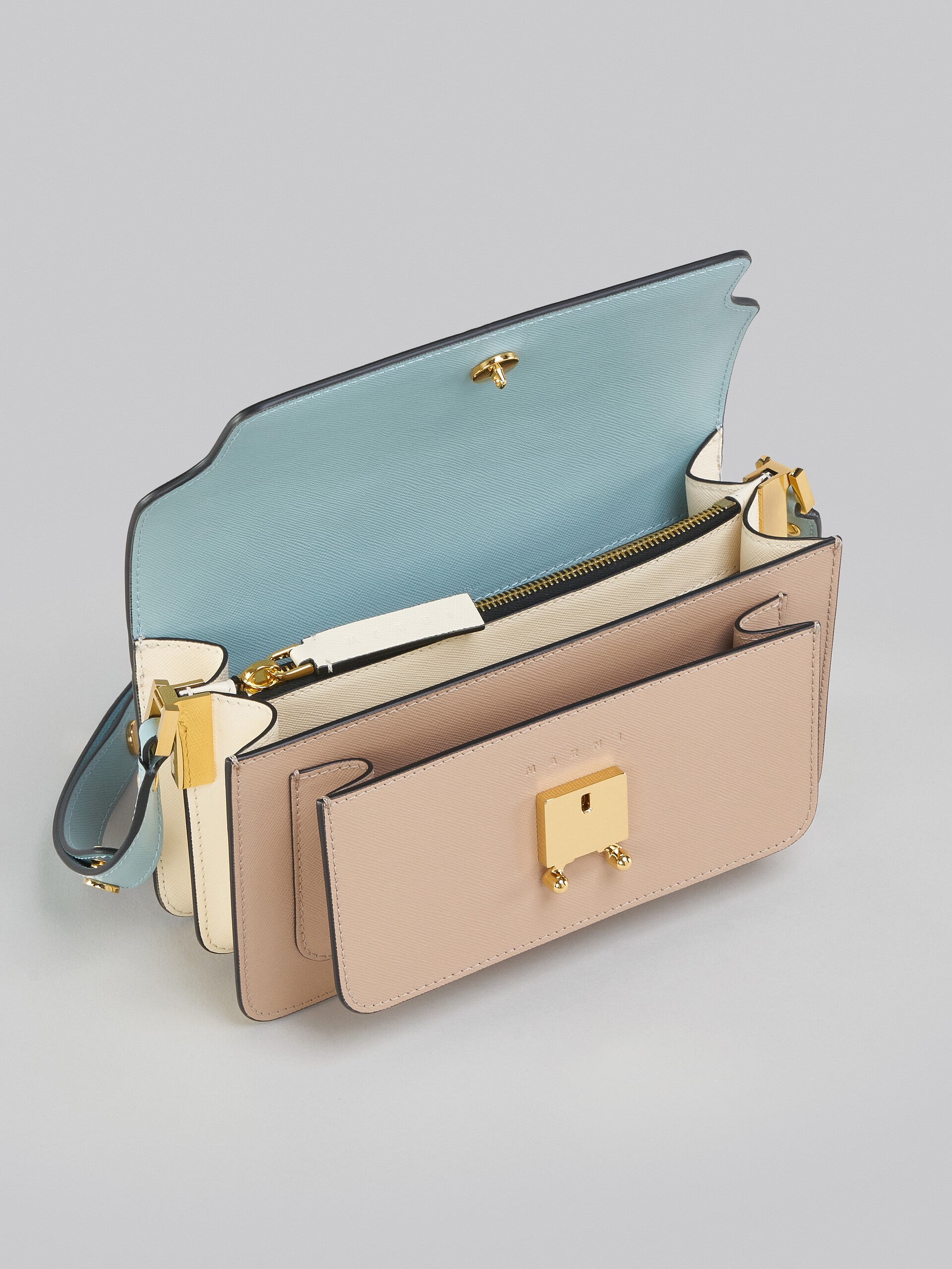 TRUNK BAG E/W IN LIGHT BLUE AND BEIGE SAFFIANO LEATHER - 4