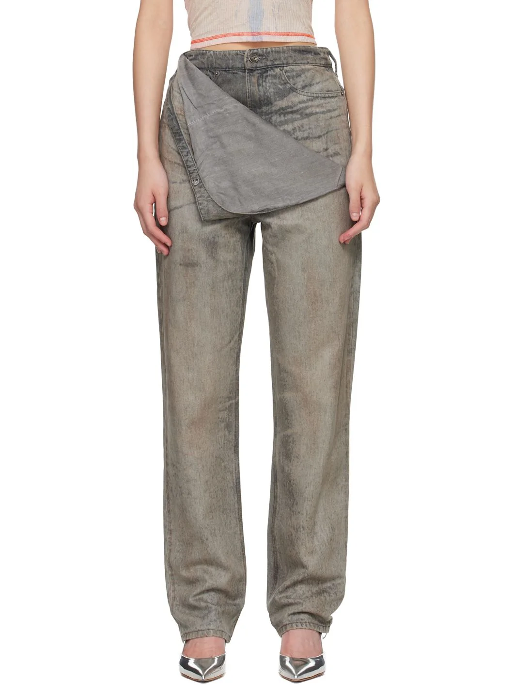 Gray D-Thalira Slim High Waist Jeans - 1