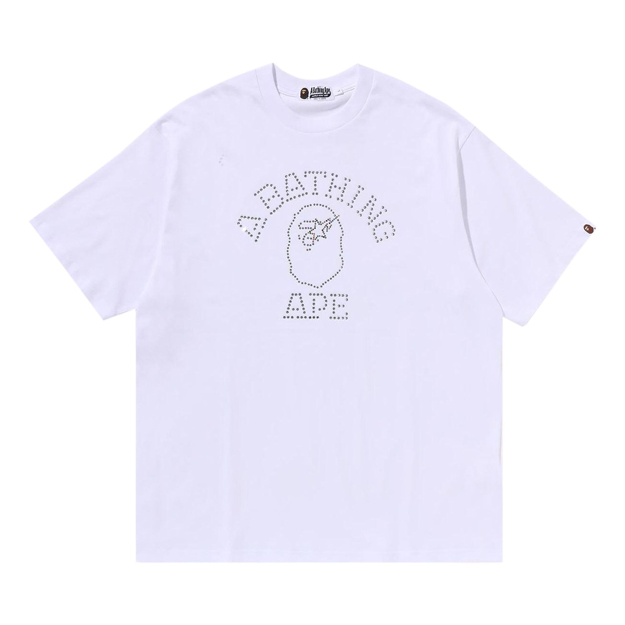 BAPE Rhinestone College Relaxed Fit Tee 'White' - 1