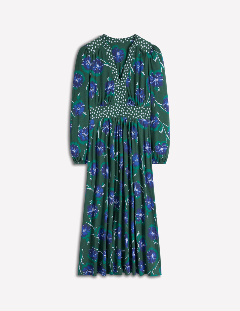 Lily Long Sleeve Midi Dress-Emerald, Delicate Carnation 1