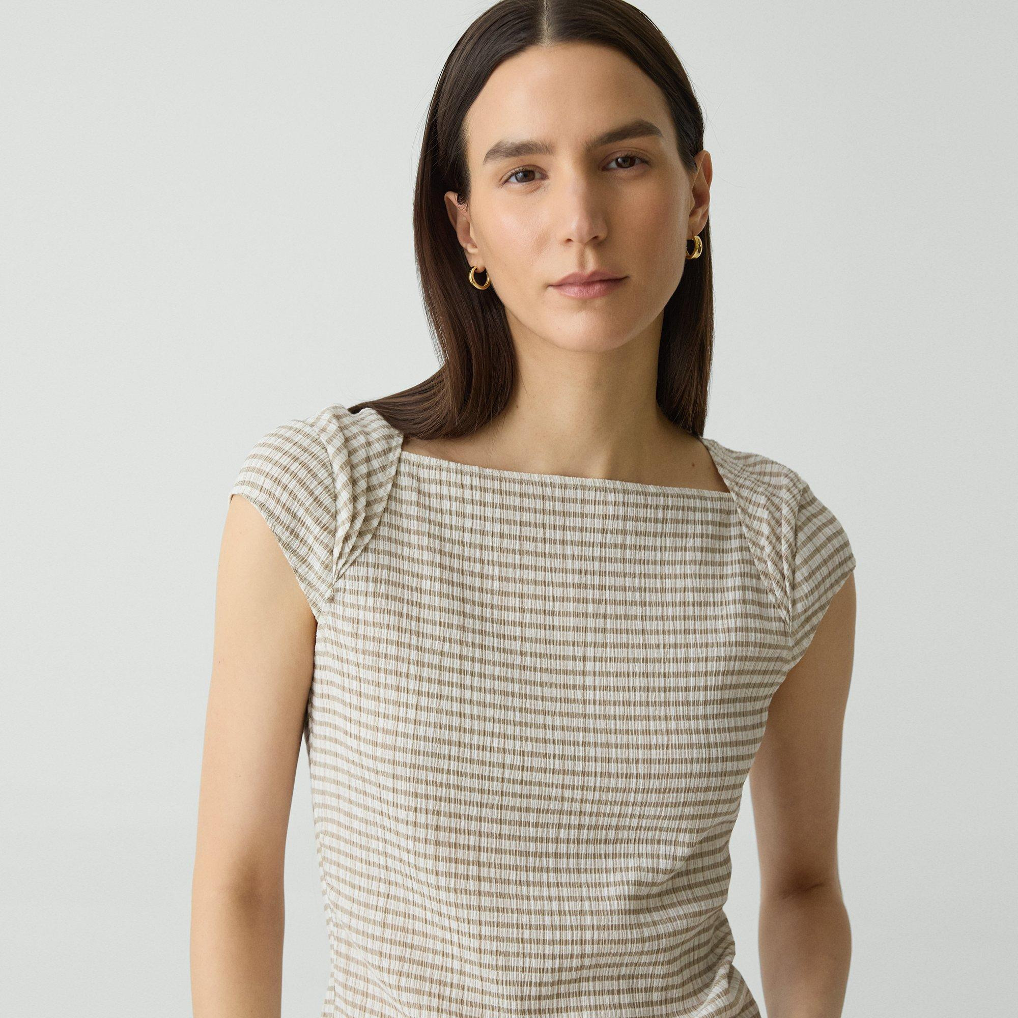 Cap Sleeve Top in Crinkle Check - 5