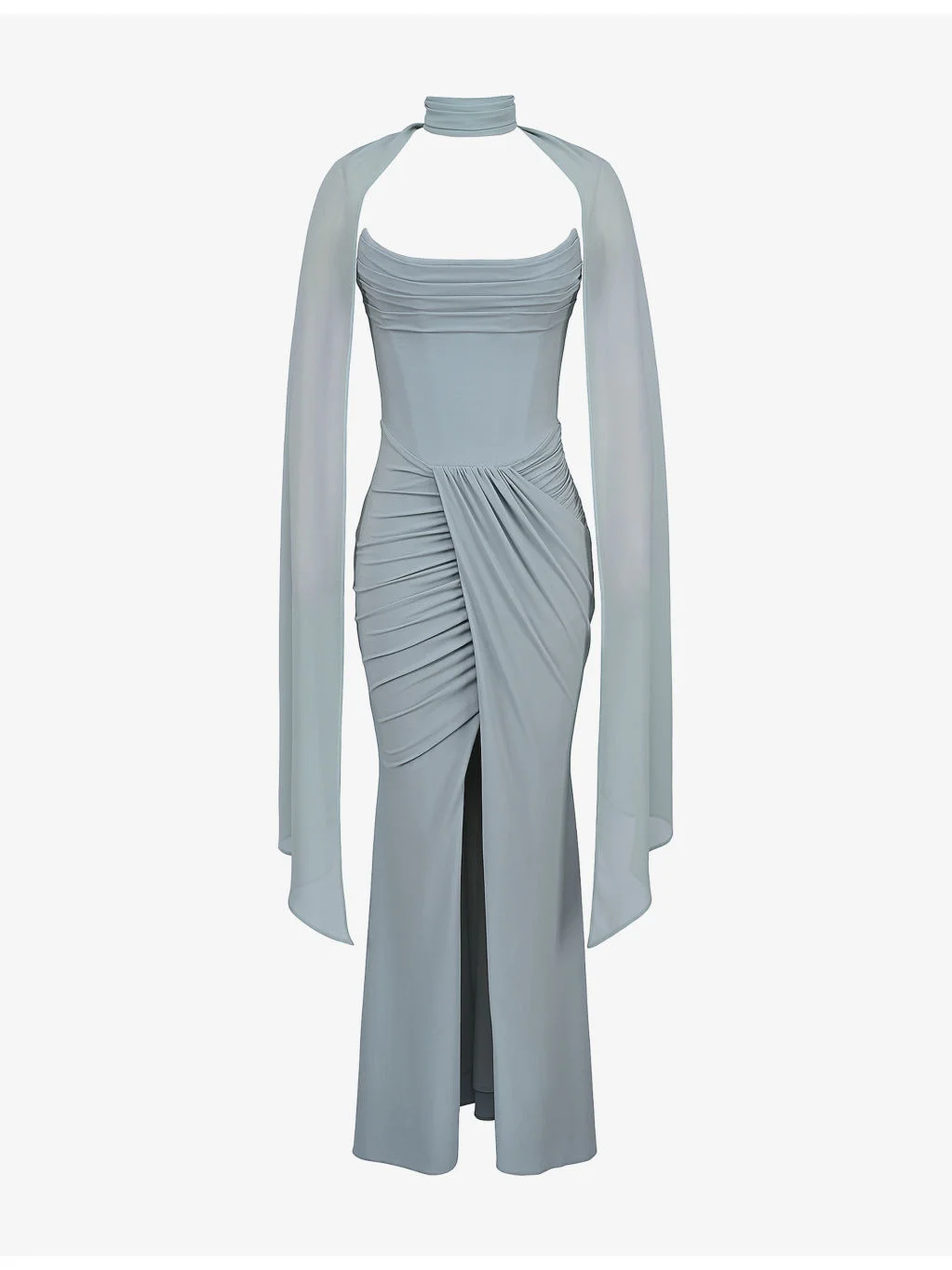 Portia Detachable-Cape Stretch-Woven Maxi Dress - 1